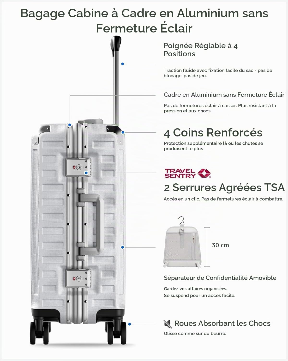 LUGGEX Valise Rigide avec Cadre en Aluminium, Valise Cabine de Voyage