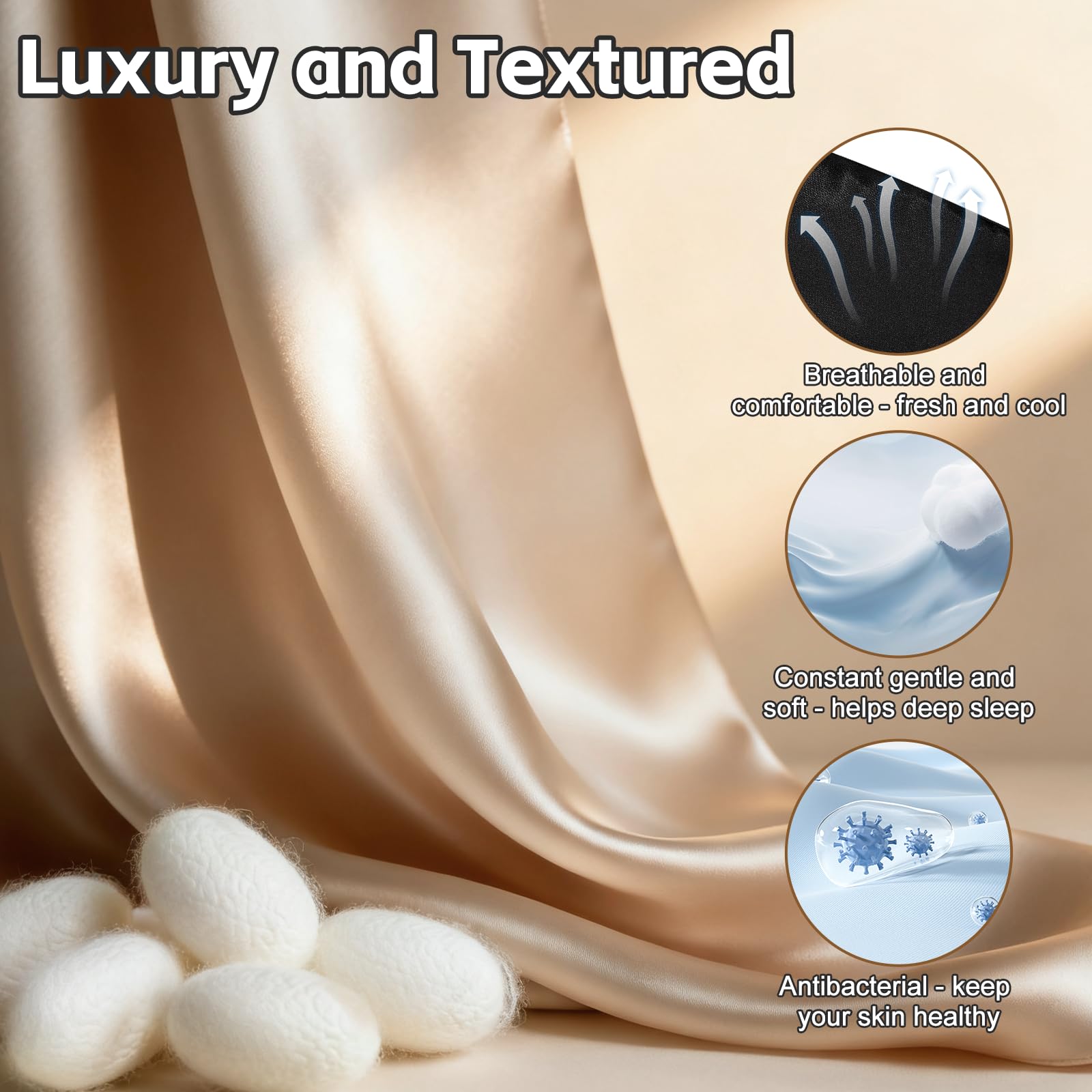 Sleep Mask Silk, maska ​​do snu maska ​​wykonana ze jedwabiu, miękka i oddychająca, śpiąca maska ​​z regulowanym opaską dla kobiet i mężczyzn (Czarny)