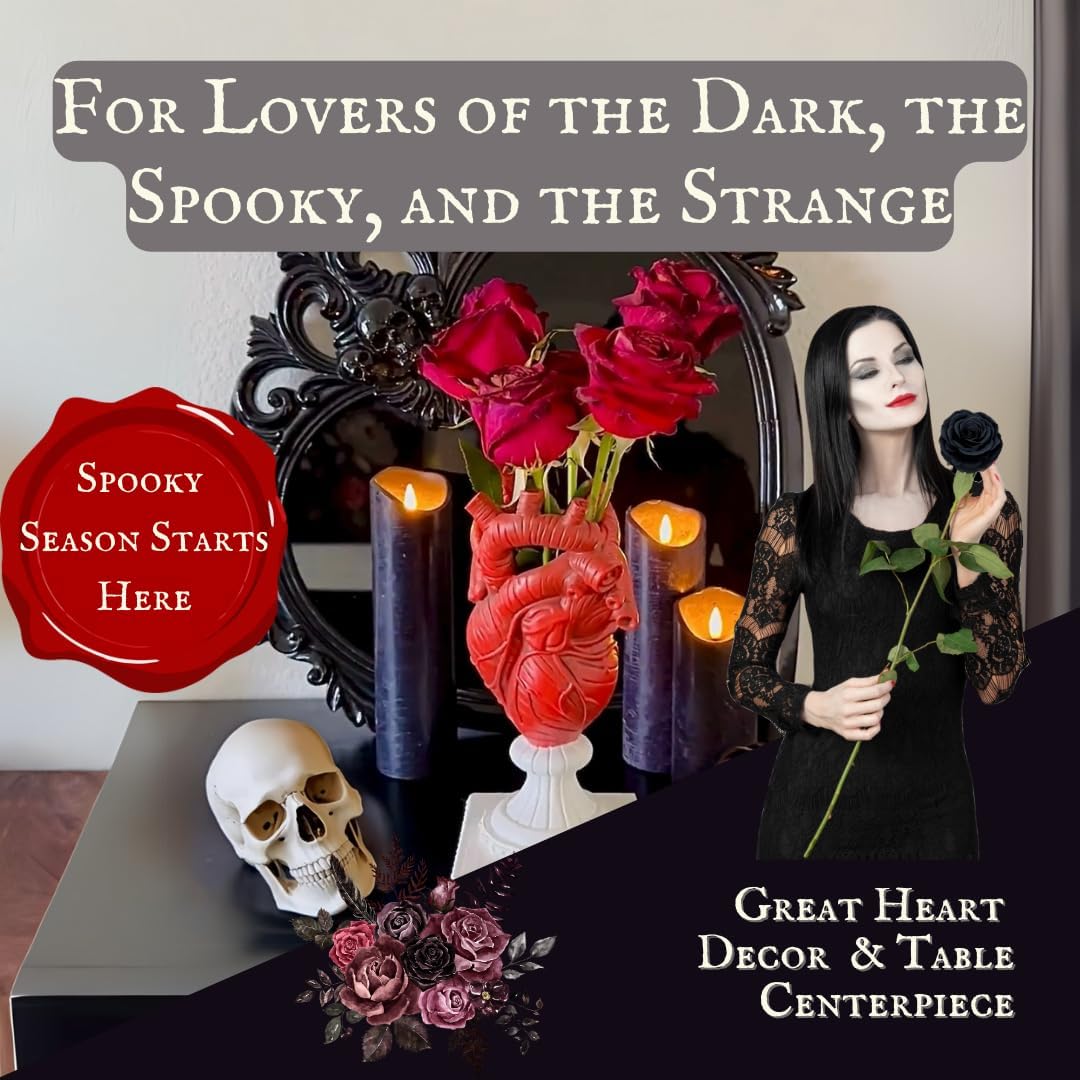 Gothic Anatomical Heart Vase - Valentines Creepy Large Human Heart Shaped Flower Planter - Horror Lovers Halloween Themed Gifts for Adult Women - Edgar Allan Poe Spooky Decor Weird Oddities