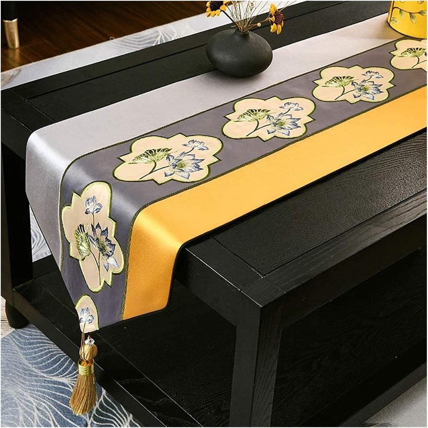 Table Runners 1pcs Solid Color Satin Table Runner Table Cover for Home Kitchen Wedding Banquet Festival Wedding Catering Hotel Table Decoration Gourmet Dressing (F 34x240cm)