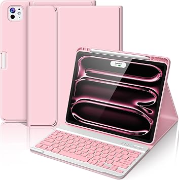FUWANG for iPad Pro 13 inch Case with Keyboard (M5/M4) 2025/2024, Pink | Magnetic Wireless Detachable Keyboard, Built-in Pencil Holder, Stain Proof Folio, Thin and Light Cover for iPad Pro 13-inch
