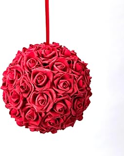 Simply Elegant 10" Round Foam Pomander Rose Kissing Ball with Satin Ribbon for Hanging Wedding Decor and Centerpieces (Red)