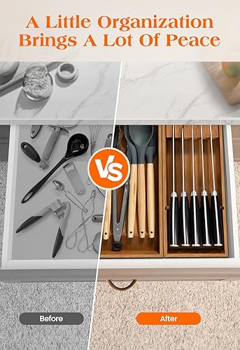 Miniatura 5 de Silverwar - Organizador de cajones de cocina de bambú, organizador de cubiertos de utensilios naturales, bandeja de almacenamiento para cucharas,
