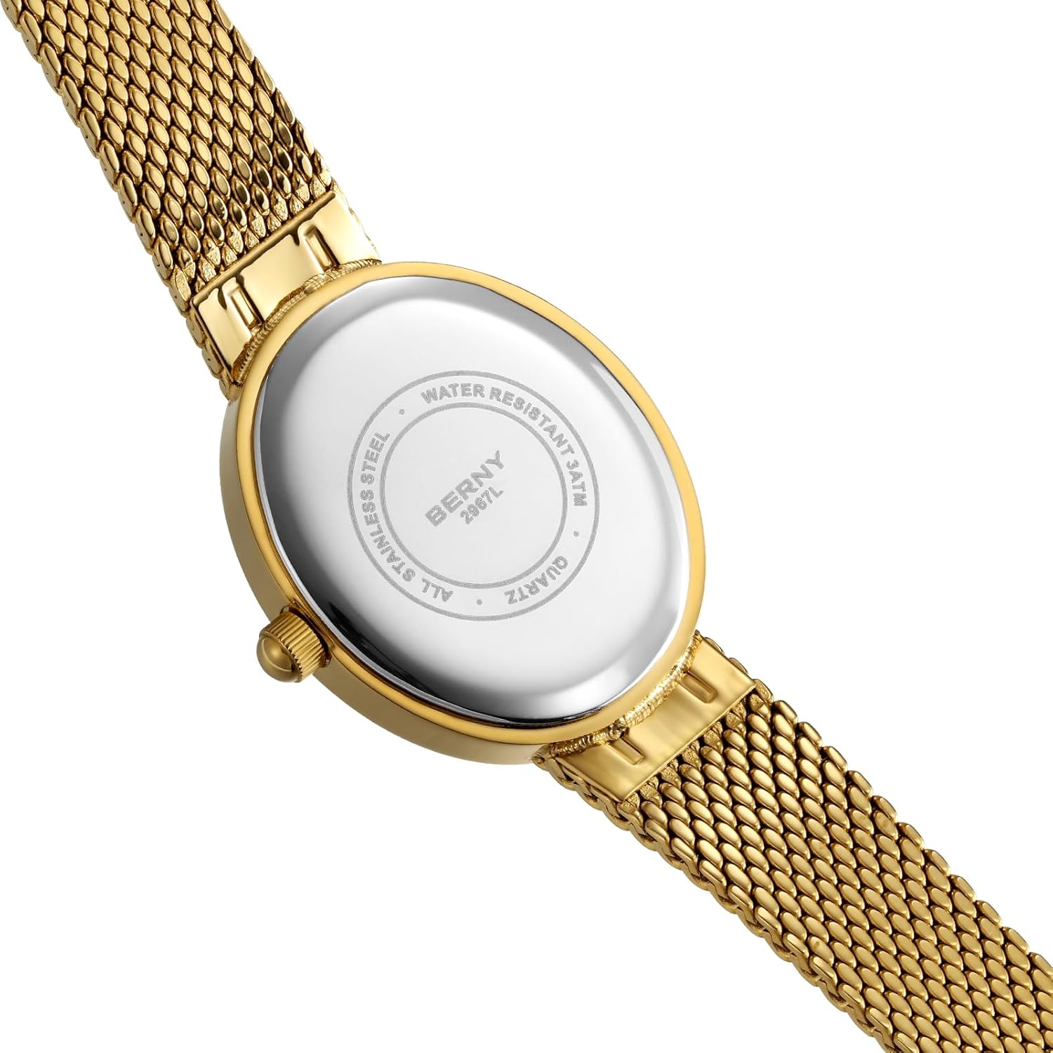 BERNY Vintage Gold Watches for Women, Elegant Oval Women's Wrist Watch, Small Ladies Analog Quartz Watches, 3ATM Waterproof All Stainless Steel Luxury Birthday Present-Sunray Dial - Image 3