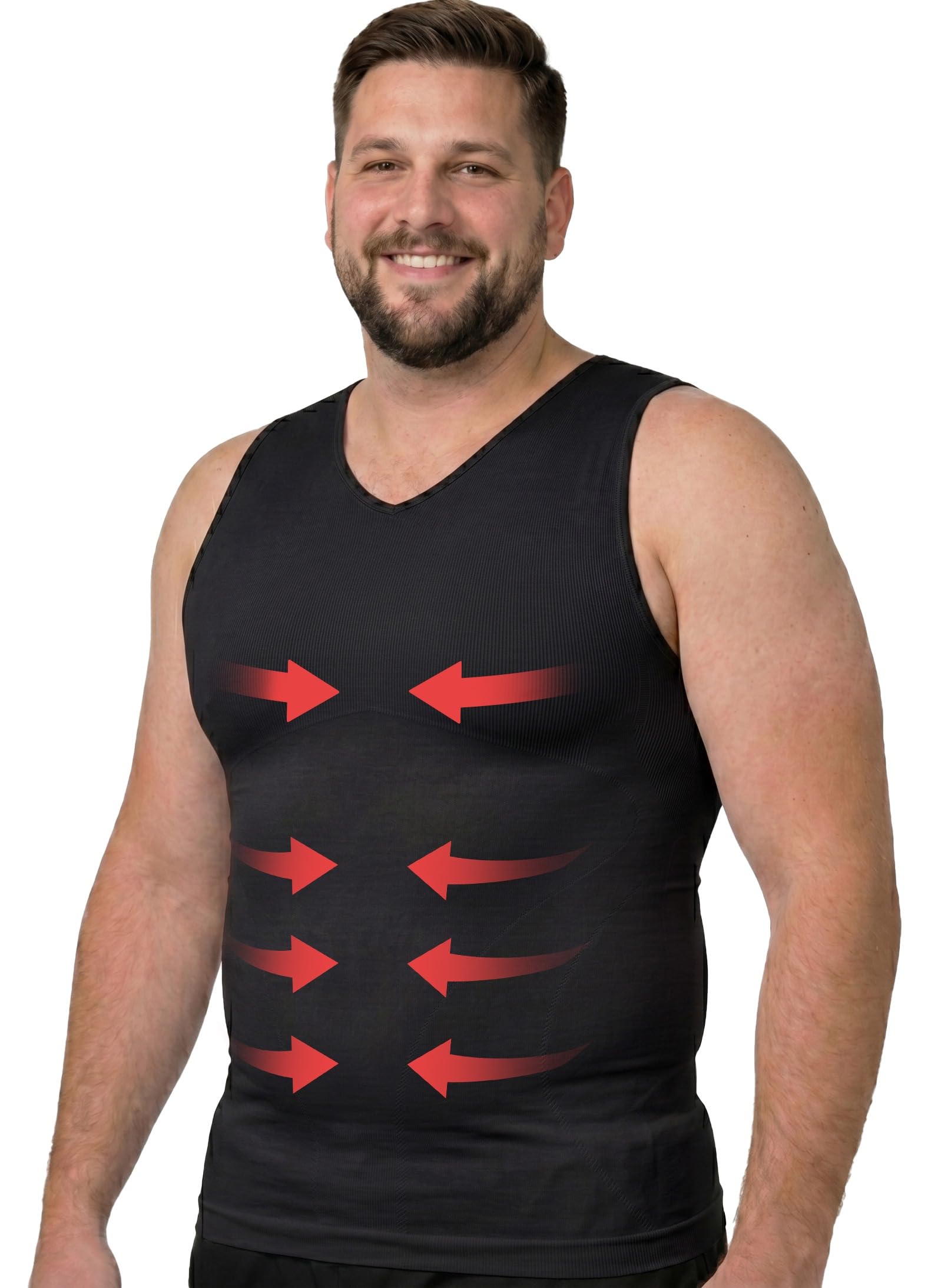 Armstrong America Men's Black Compression Shirt Slimming Shapewear | V Neck Gynecomastia Compression Shirts For | Body Shaper Undershirt Tank Top (, 3X-Large - Tall)