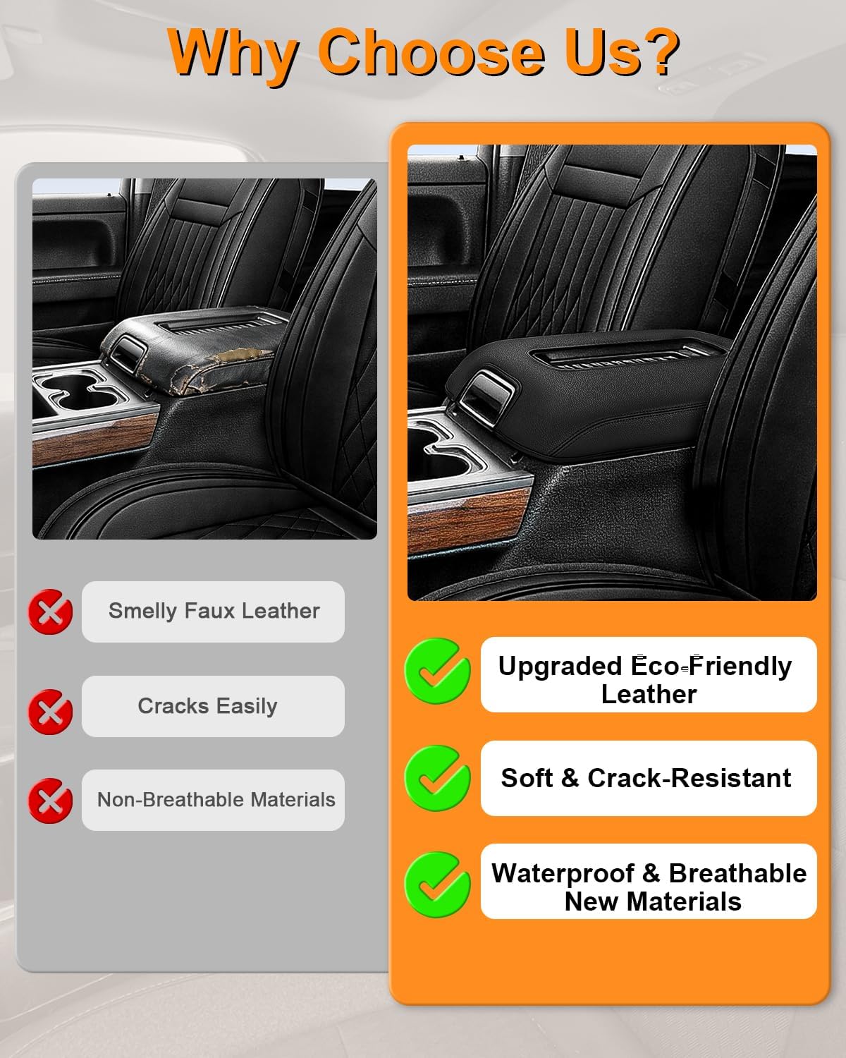 Center Console Armrest Cover for Chevy Chevrolet Silverado/GMC Sierra 2014-2018, Tahoe/Suburban/Yukon 2015-2020, PU Leather Middle Console Lid Protector Arm Rest Cushion Pad, Black(Bucket Seat)