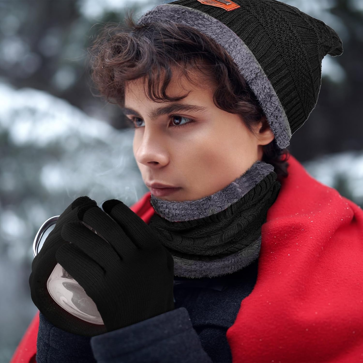 JaGely 18 Pcs Mens Winter Hat and Gloves Neck Warmer Including Winter Knit Hat Knitted Gloves Ear Warmer Scarf for Men Women - Image 7
