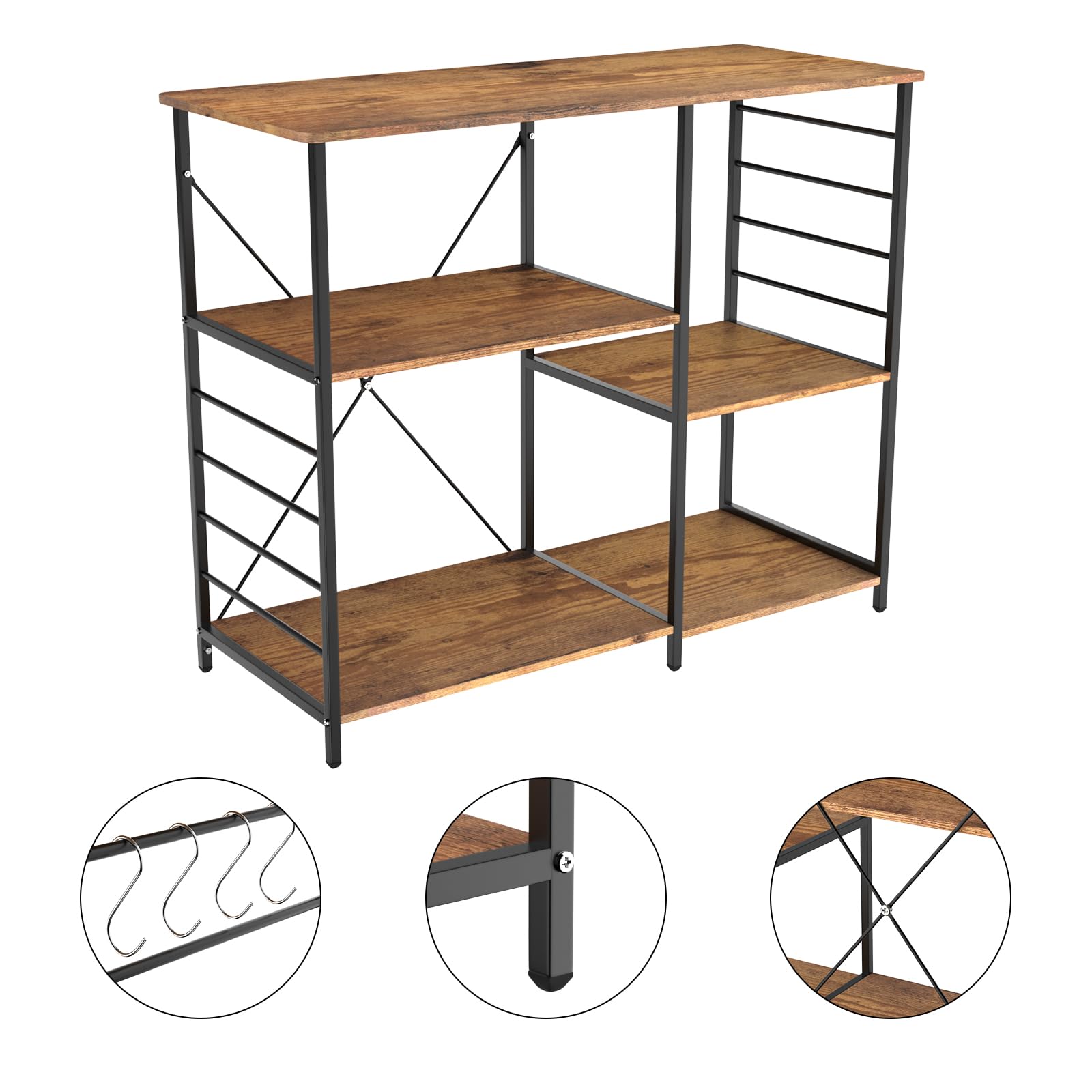 Étagère Micro Ondes Cuisine Arrangement Multi étagères Grande capacité avec Rangement pour Micro Onde et appareils Cuisine Plusieurs Tailles (Bois brûlé/Noir, 39 * 90 * 82cm)