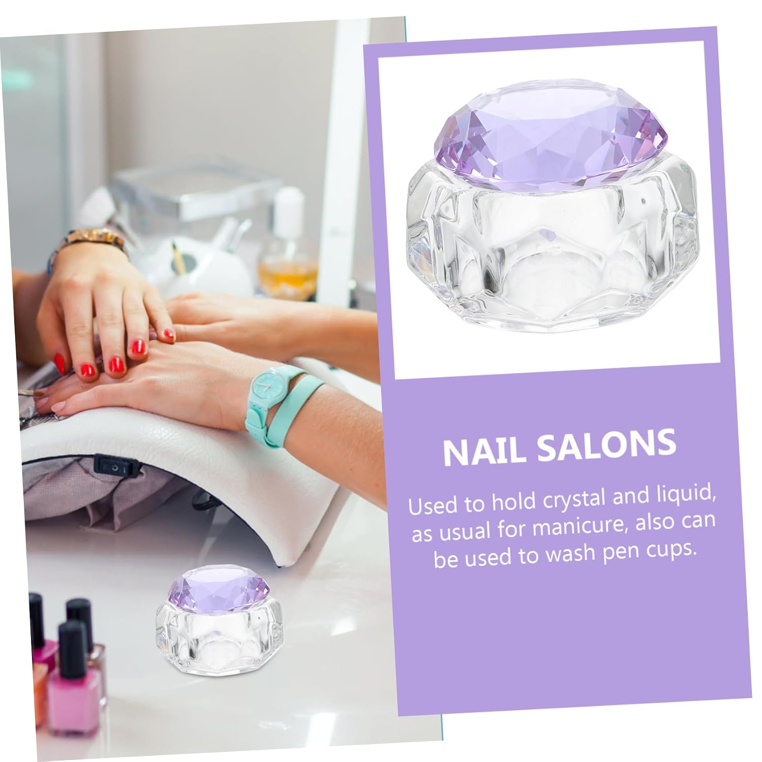 Outanaya Crystal Manicure Cup for Dipping Powder Rhinestone Nail Art Press Nails Dip Powder Colors Liquid Holder