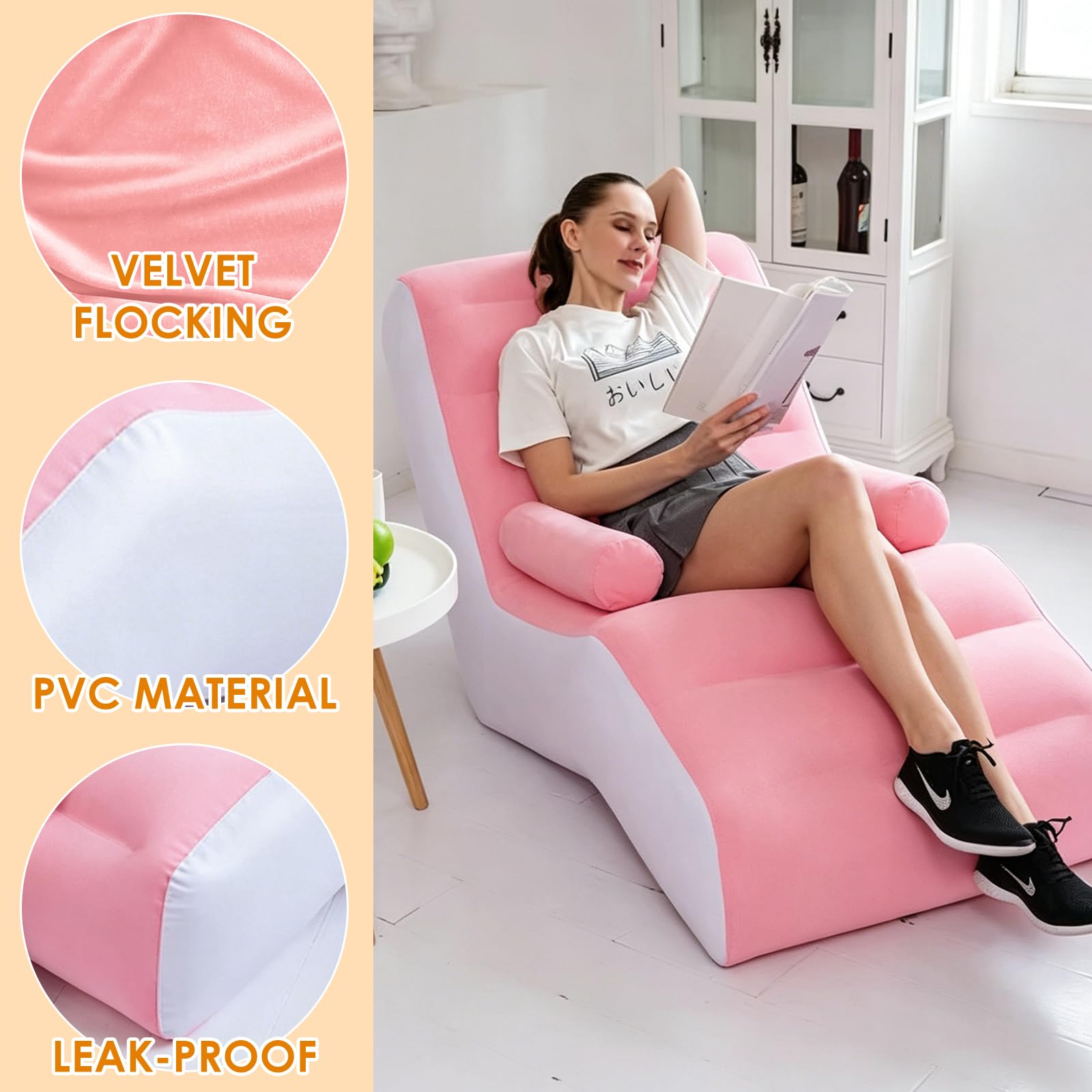 Sofá de aire, sofá de camping con reposapiés, sofá hinchable portátil, sillón hinchable, sillón de piscina, airlounge, puf al aire libre, para camping, hogar (1, S rosa, 1 persona) | Inflable