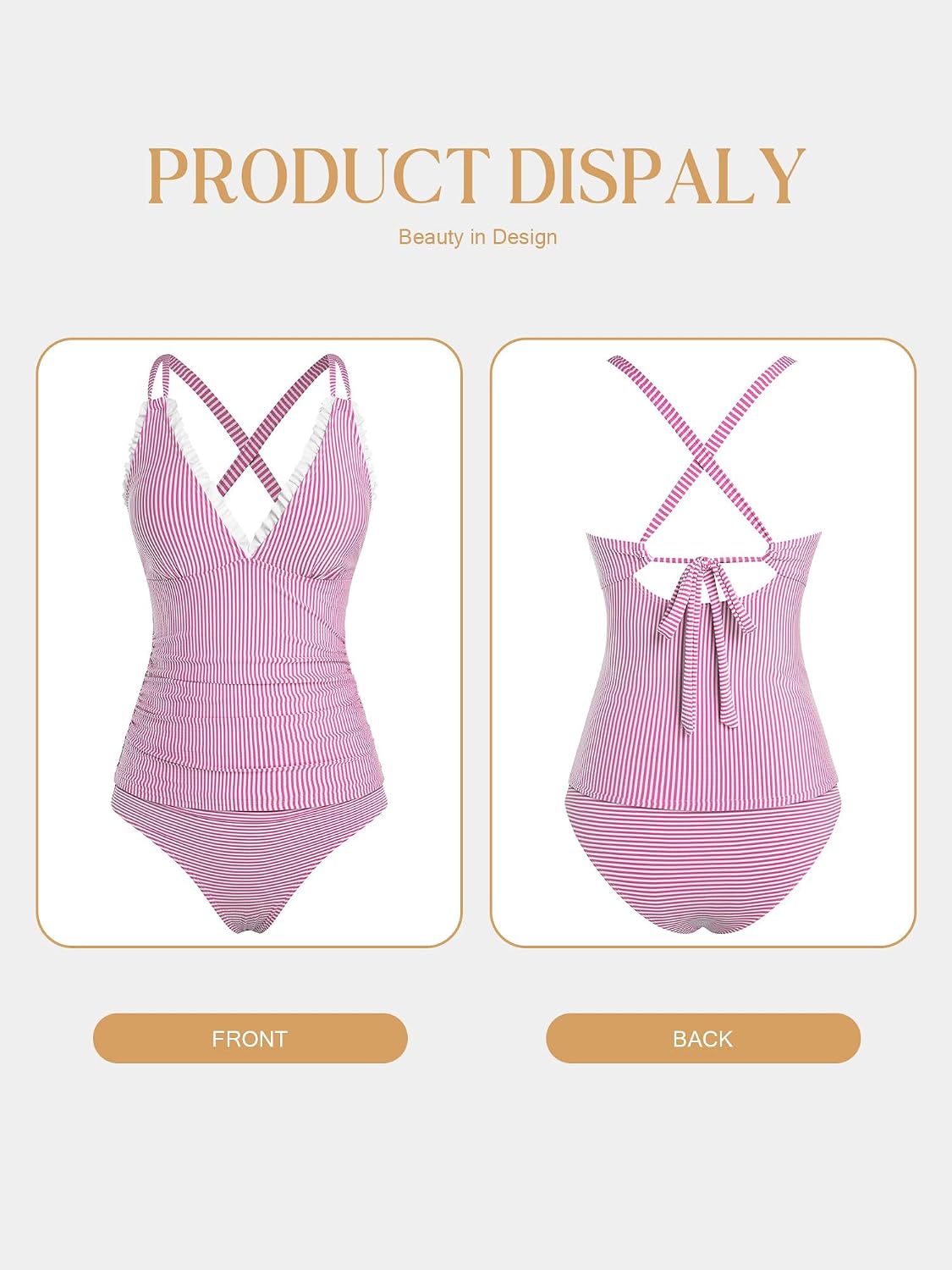 ZAFUL Womens Tankini Swimsuits Smocked 2 Piece Bathing Suits Modest Tie Back Swimwear
