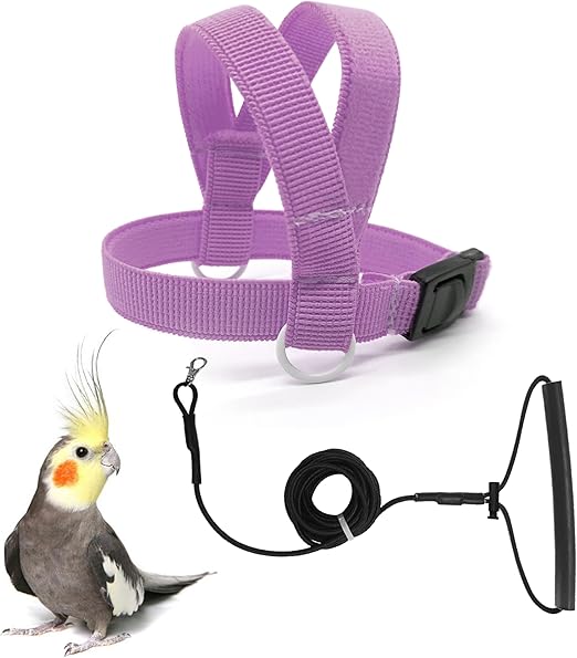 Bird Harness with Buckle Clip and A Leash, Outdoor Flying Kit for Bird Parrots Cockatiel S Size Weight 85-105 Grams, Purple