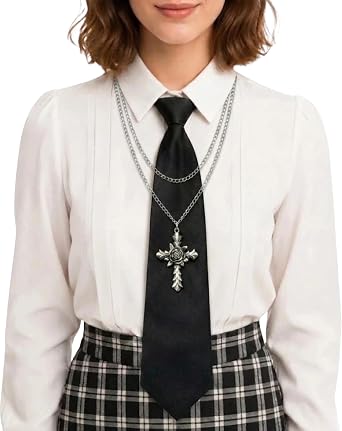 Black Tie for Women Men, Adjustable Pre-Tied Ties Vintage Y2k Necktie Butterfly Shirt Accessory for Cosplay Party