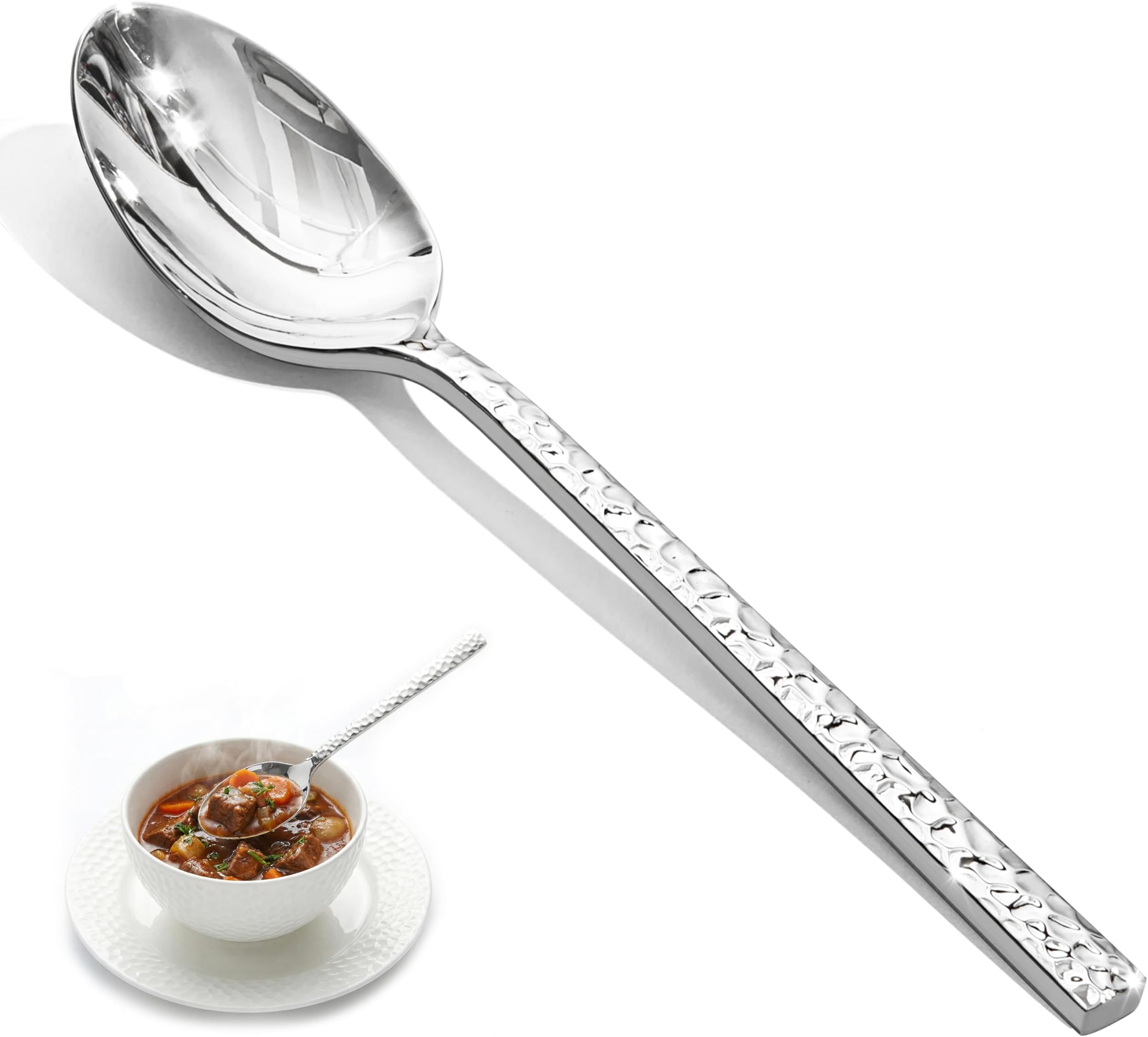 12 Piece Hammered Dinner Spoons Set, 18/10 Stainless Steel Table Spoon for Home, Kitchen, Weddings, Parties or Restaurant, Dishwasher Safe-8.09inches