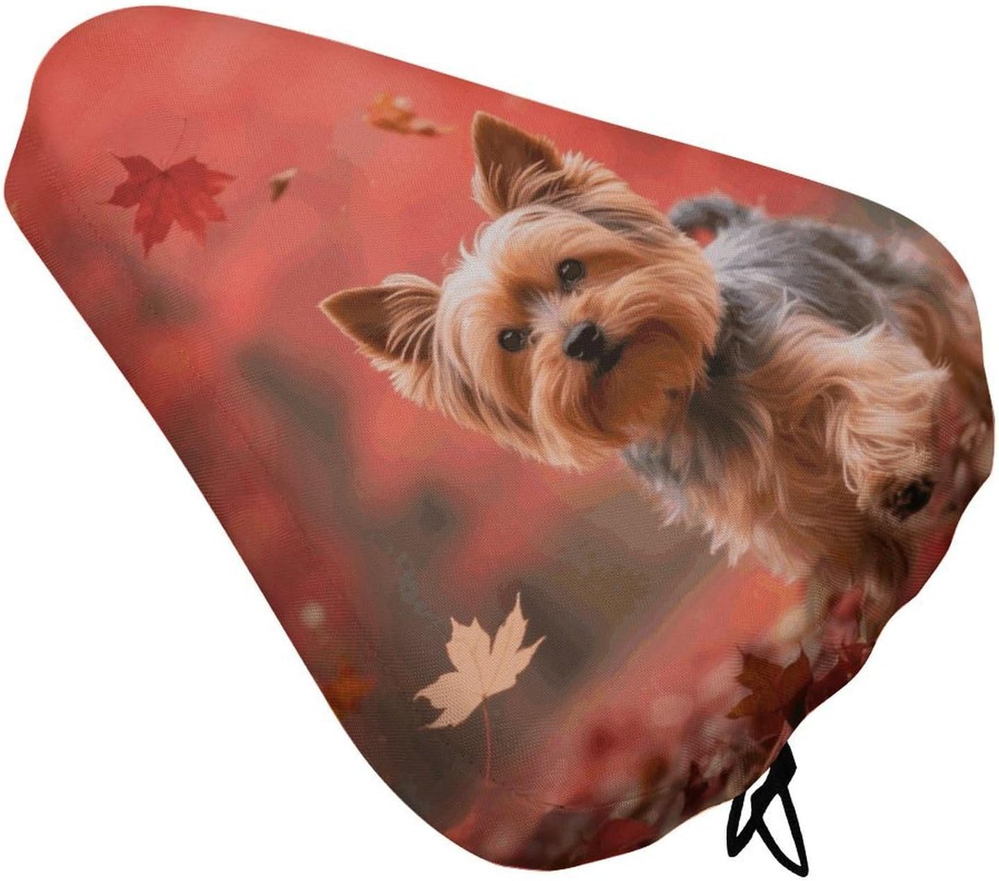 Waterproof Bike Seat Cover with Drawstring -Yorkshire Terrier in Maple Forest Universal Exercise Bike Seat Cushion for Men & Women, Comfortable Non-Slip Bicycle Saddle Cover for Road/Mountain Bikes