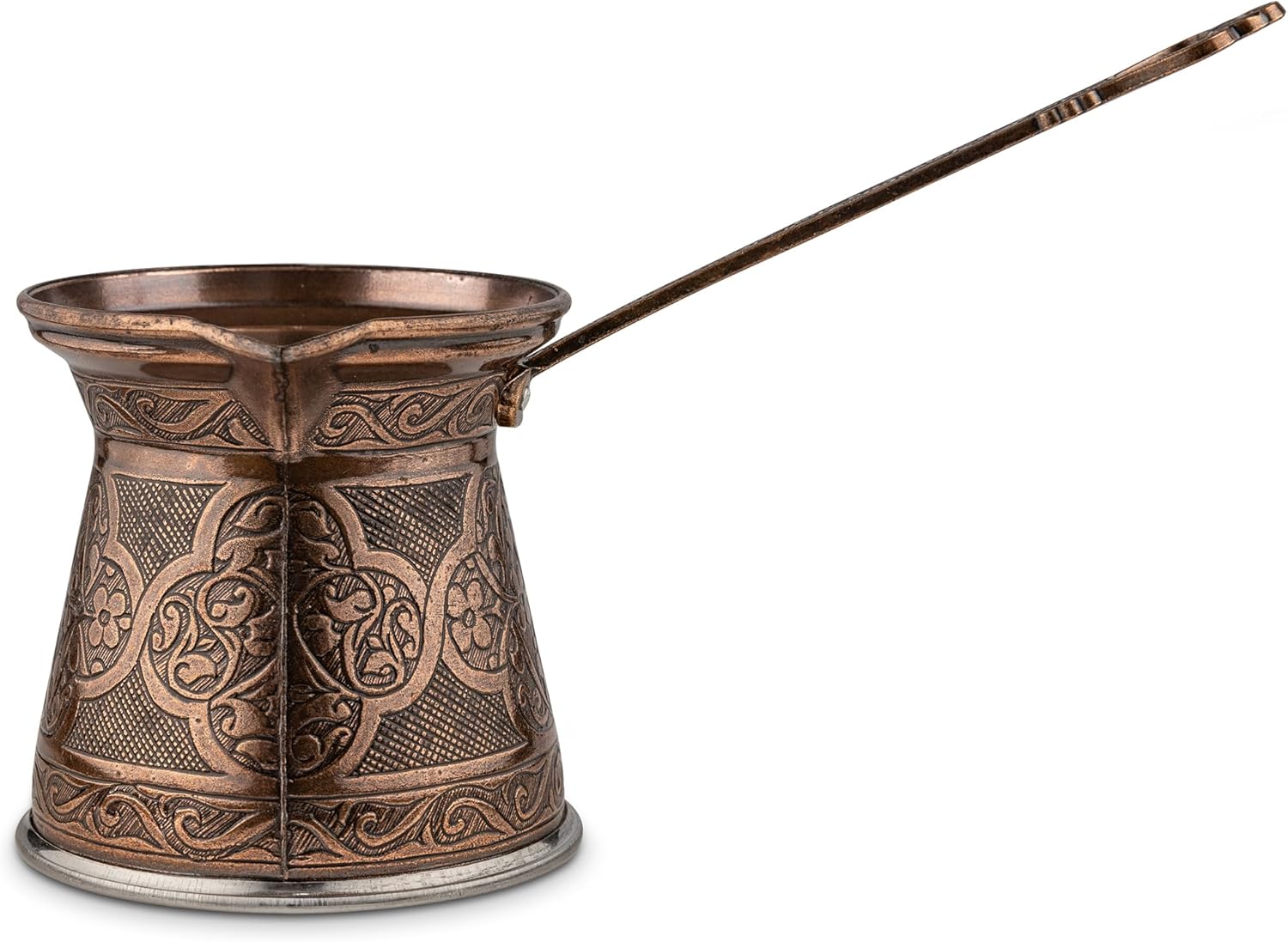 Alisveristime Authentic Turkish Coffee Pot, Handmade Cezve/Ibrik, 4-Inch Width, 4-Inch Height - 20.28 Ounce Enhance Your Coffee Experience Now! (6 Cup) (Gold)