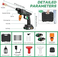 Vista 2 de Cordless Pressure Washer,600PSI Portable High Power Washer with 2 Nozzle,Foam Cannon,16.4FT High-Elastic Hose,Electric Handheld Cleaner Machine Tool
