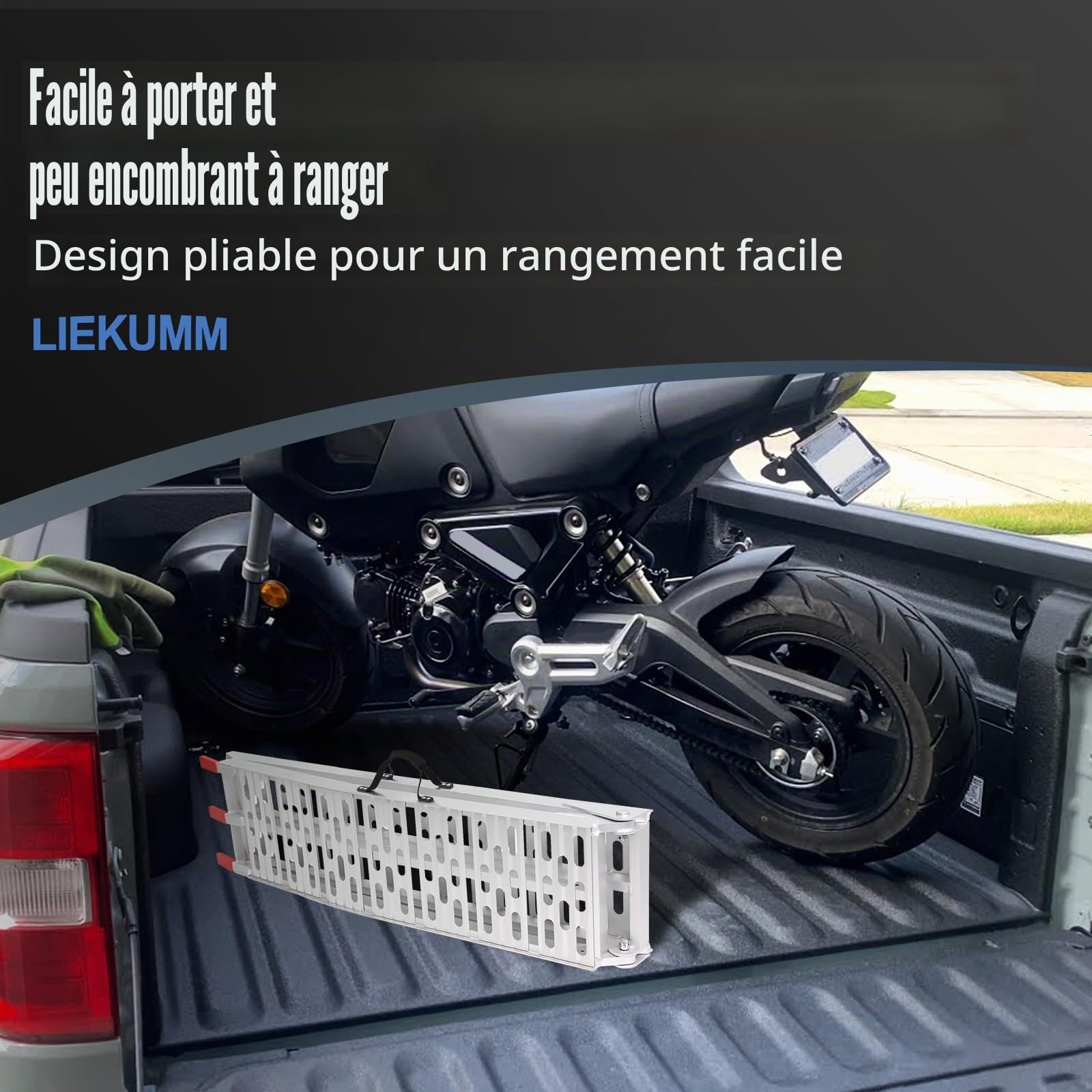 LIEKUMM Rampe de Chargement, 222,5cm Rampe d'accès, Capacité 340kg Rampe de Chargement Moto Pliable en Aluminium, 1 Pièce