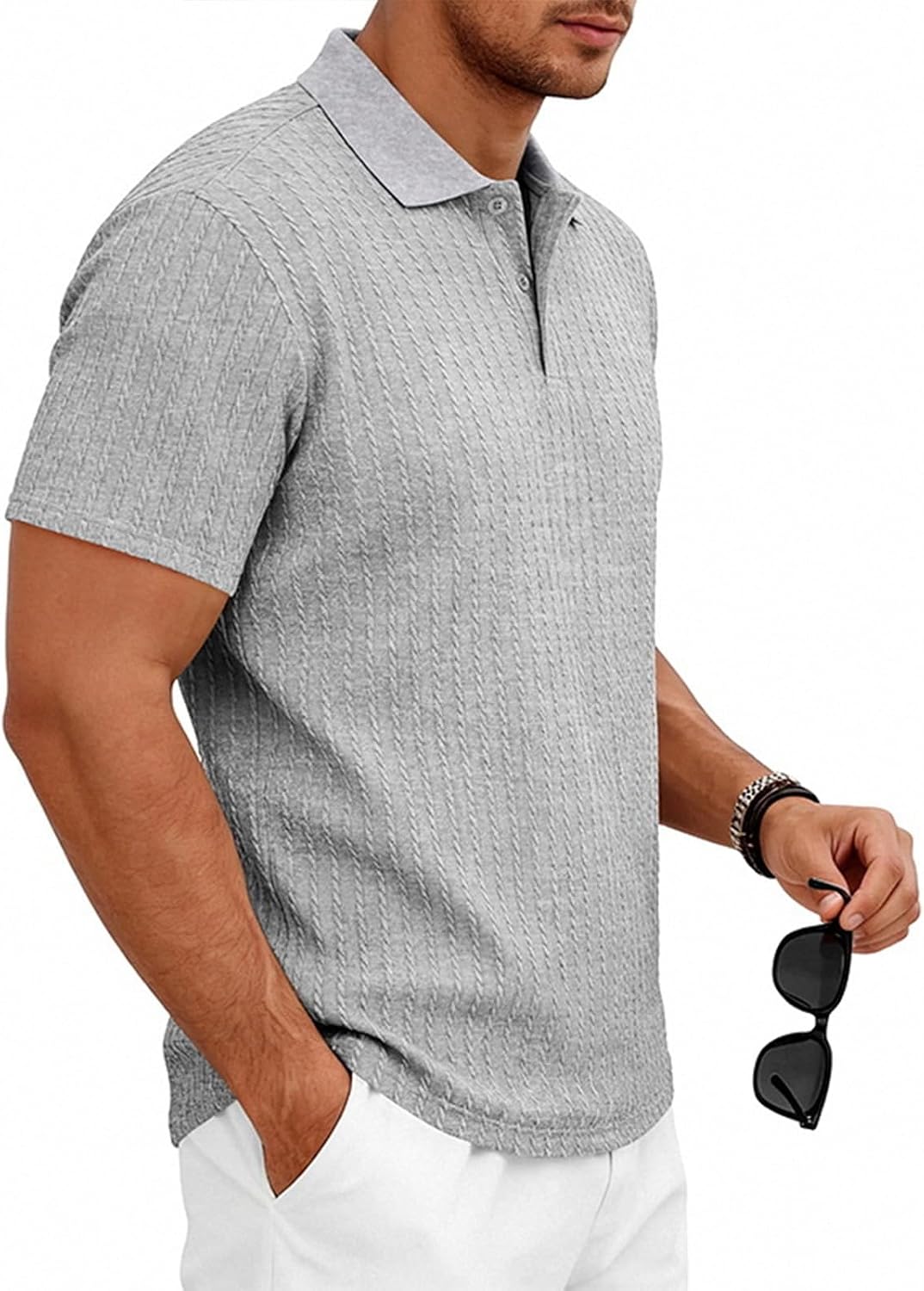 Ymosrh Men's Polo Shirt Short Sleeve Textured Knit Golf Bsuiness Casual Formal Dress Collar Shirts for Men, S-3XL
