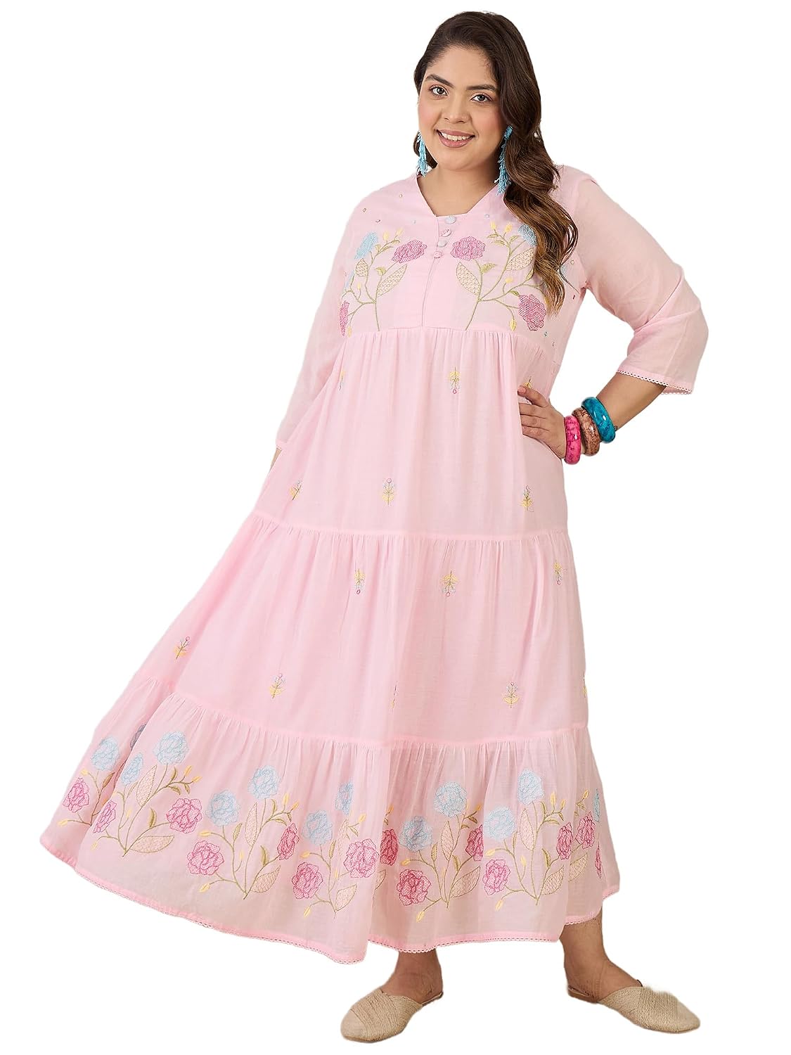 INDO ERA Women's Pink Shefali Cotton Embroidered Anarkali Plus Size Kurta - Review, Price and Buying Guide