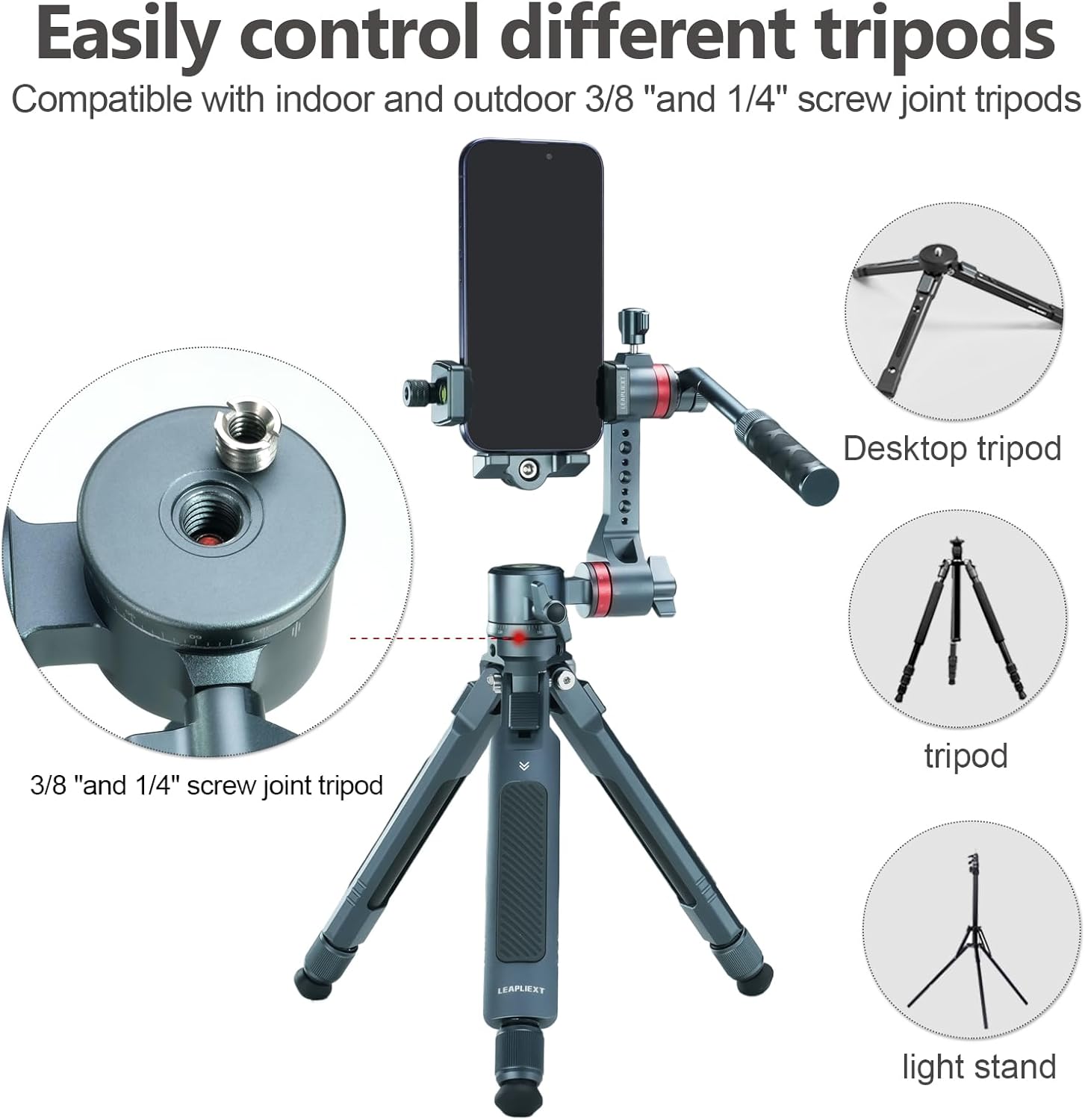 Phone Holder for Tripod,Professional Aluminum Phone Mount,360° Panoramic Rotation,Compatible with iPhone 17 16 15 14, Samsung, and Others，Tripods, and Live Streaming/Vlogging Setup