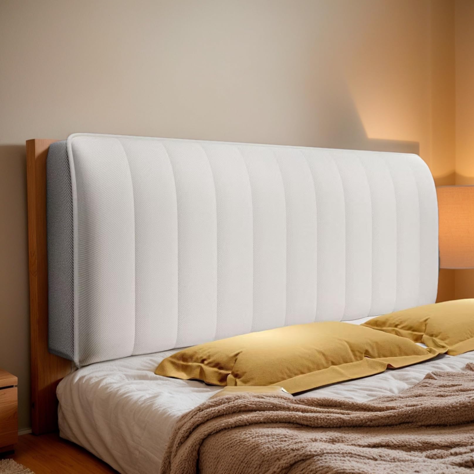 DOSYCOVUR Fundas Cabeceros Terciopelo Estirable Lavable con Almohadilla Protege Cabecero Antipolvo para Cama Individual King Doble Estilo Moderno,Beige,150cm