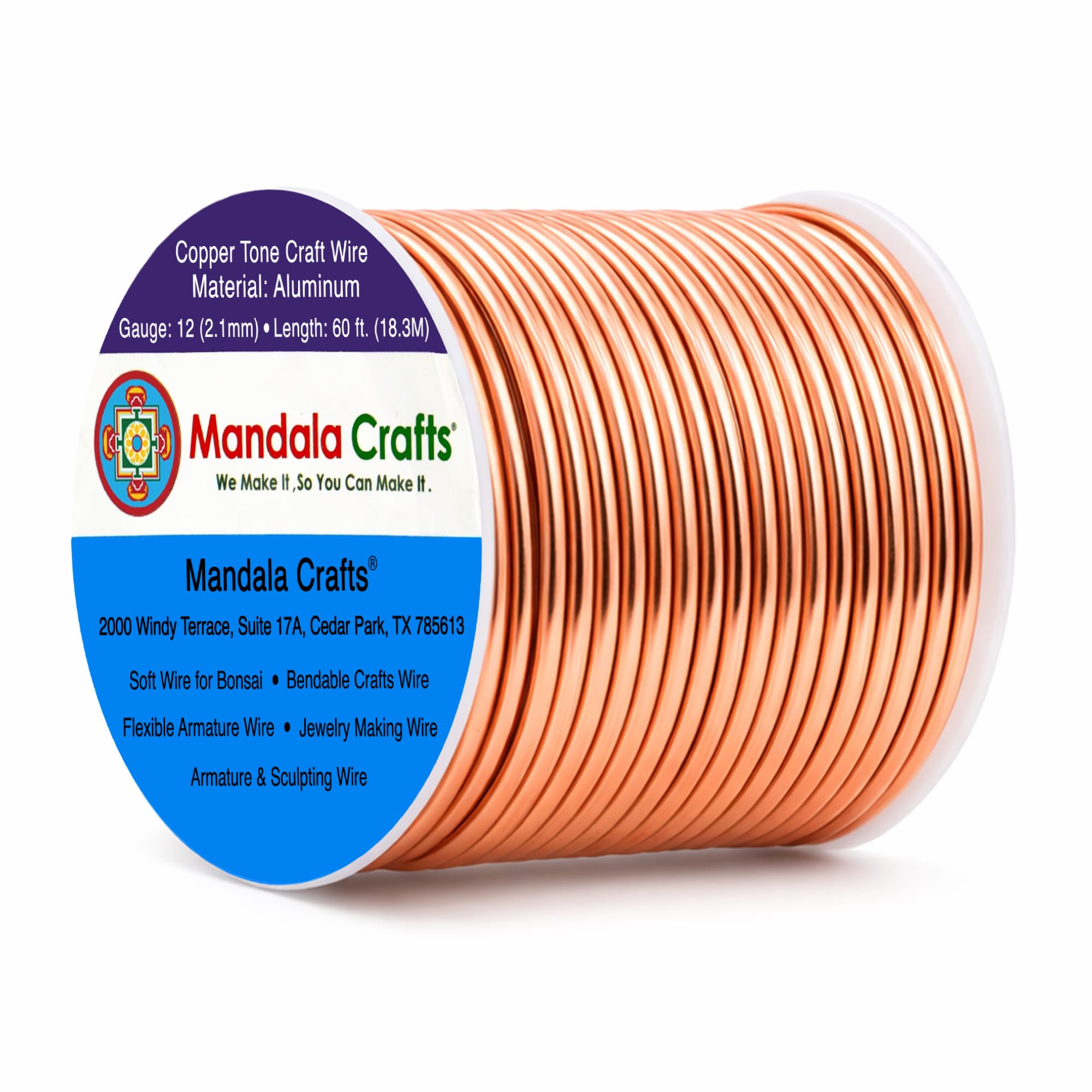 Mandala Crafts 12 Gauge Copper Tone Anodized Aluminum Craft Wire, 60 FT
