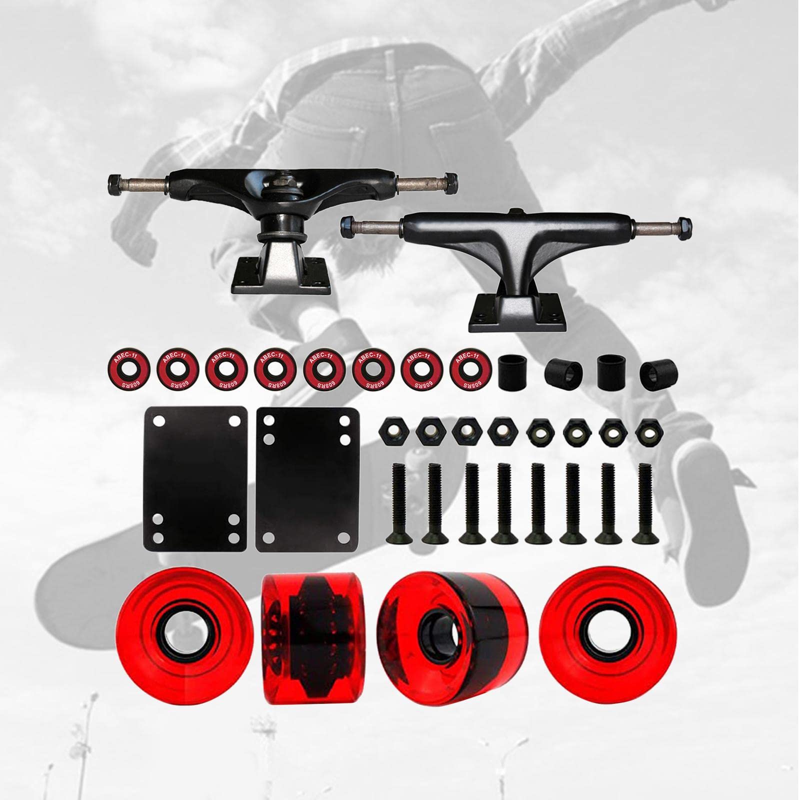 Ensemble de Trucks de Skateboard pour Longboard, Roues de 51 Mm, Roulements, Rehausseur et Visserie pour Longboard