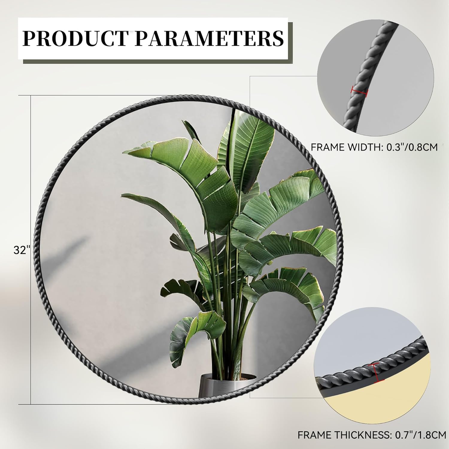 PROHOMEWARE Black Round Bathroom Mirrors, 32 inch Circle Wall Mounted Hanging Mirror for Entryway, Living Room, Hallway, Bathroom, Bedroom