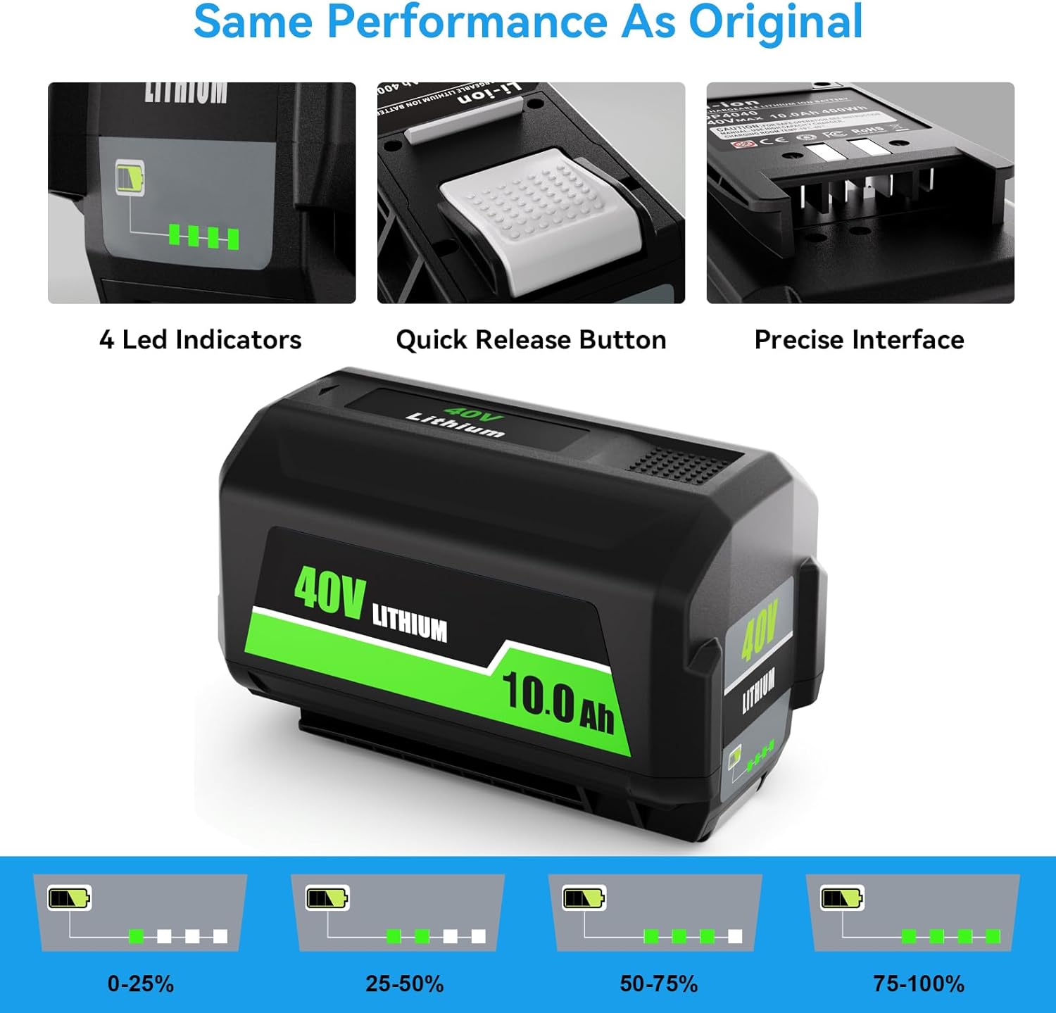 10.0Ah High Capacity Replacement for Ryobi 40V Battery OP4026 OP4030 OP4040 OP4050 OP4060 OP4075, Compatible with Ryobi 40 Volt Cordless Power Tools - Image 5