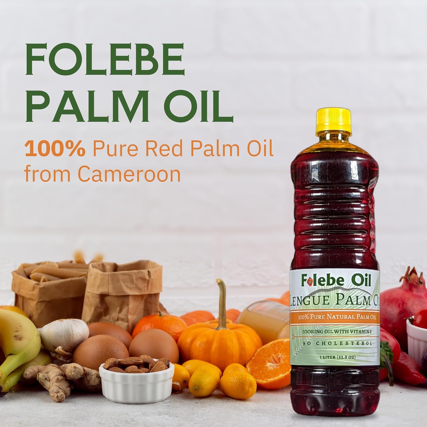 Folebe Oil 5L 100% Pure Natural Red Palm Oil – Authentic Cameroonian Palm Oil for Cooking – Cold-Pressed from Palm Pulp – Rich in Nutrients, Carotenoids, Natural Vitamin E
