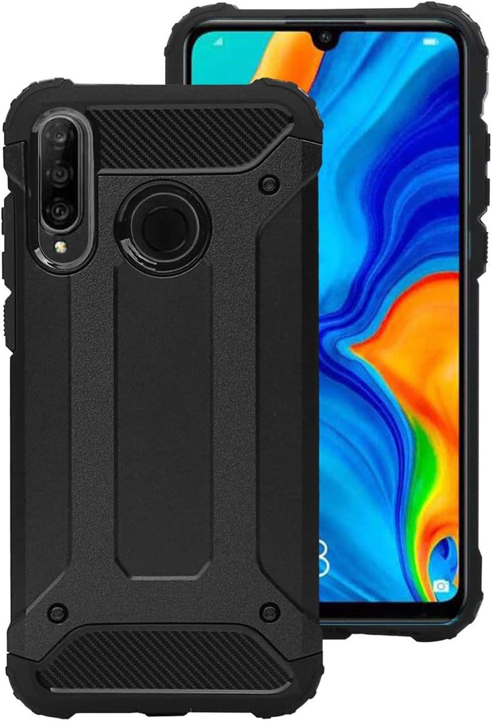 Diman Case for Huawei P30 Lite + Screen Protector, Dual Layer TPU + PC Heavy Duty Protection Shockproof Back Case Cover for Huawei P30 Lite, Black