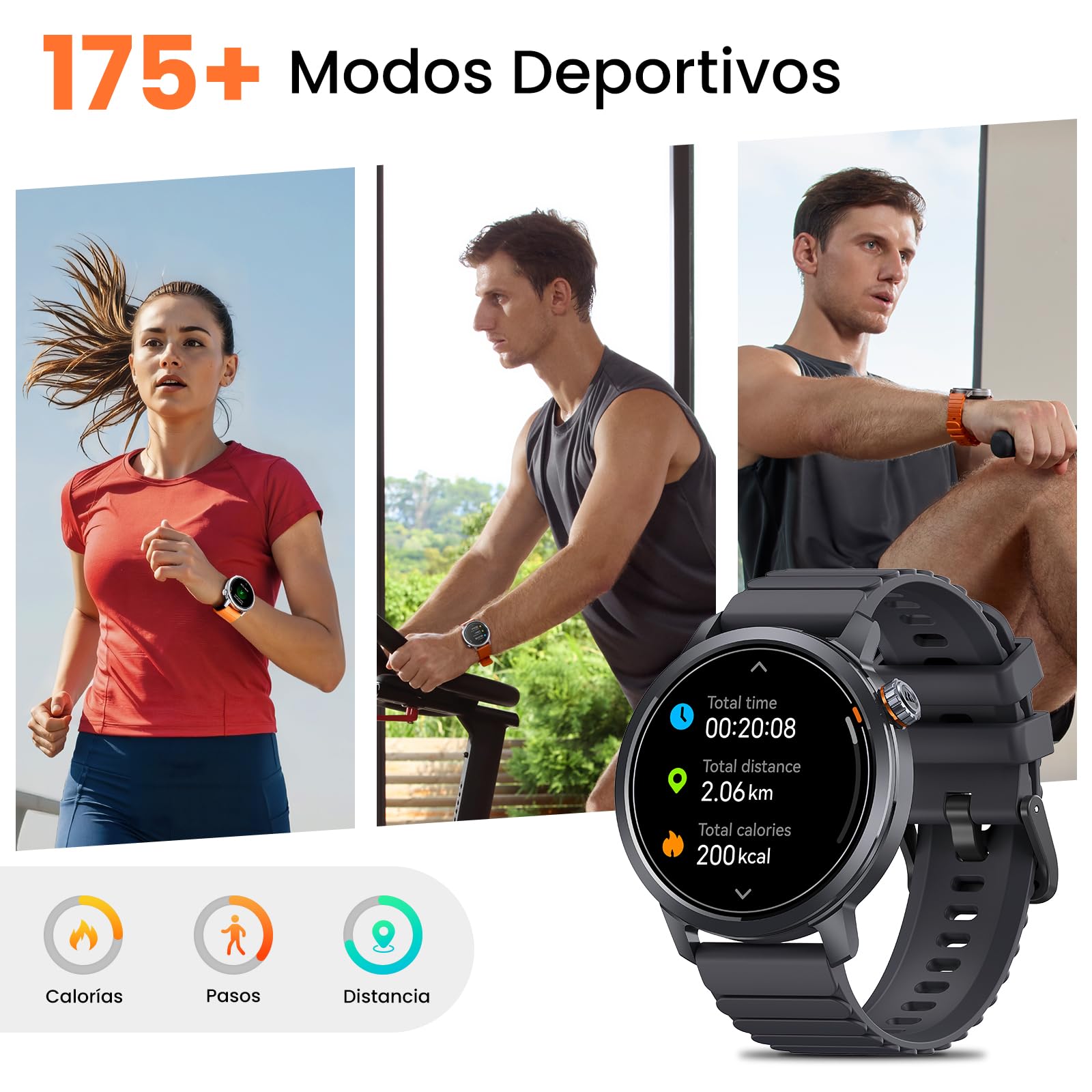 KOSPET ORB Reloj Inteligente Hombre y Mujer, Ultraligero Bluetooth Llamadas, Pantalla AMOLED 25 Días de Batería, Monitor de Frecuencia Cardíaca/Sueño/SpO2 Smartwatch Redondo IP68, 175 Modos Deportivos