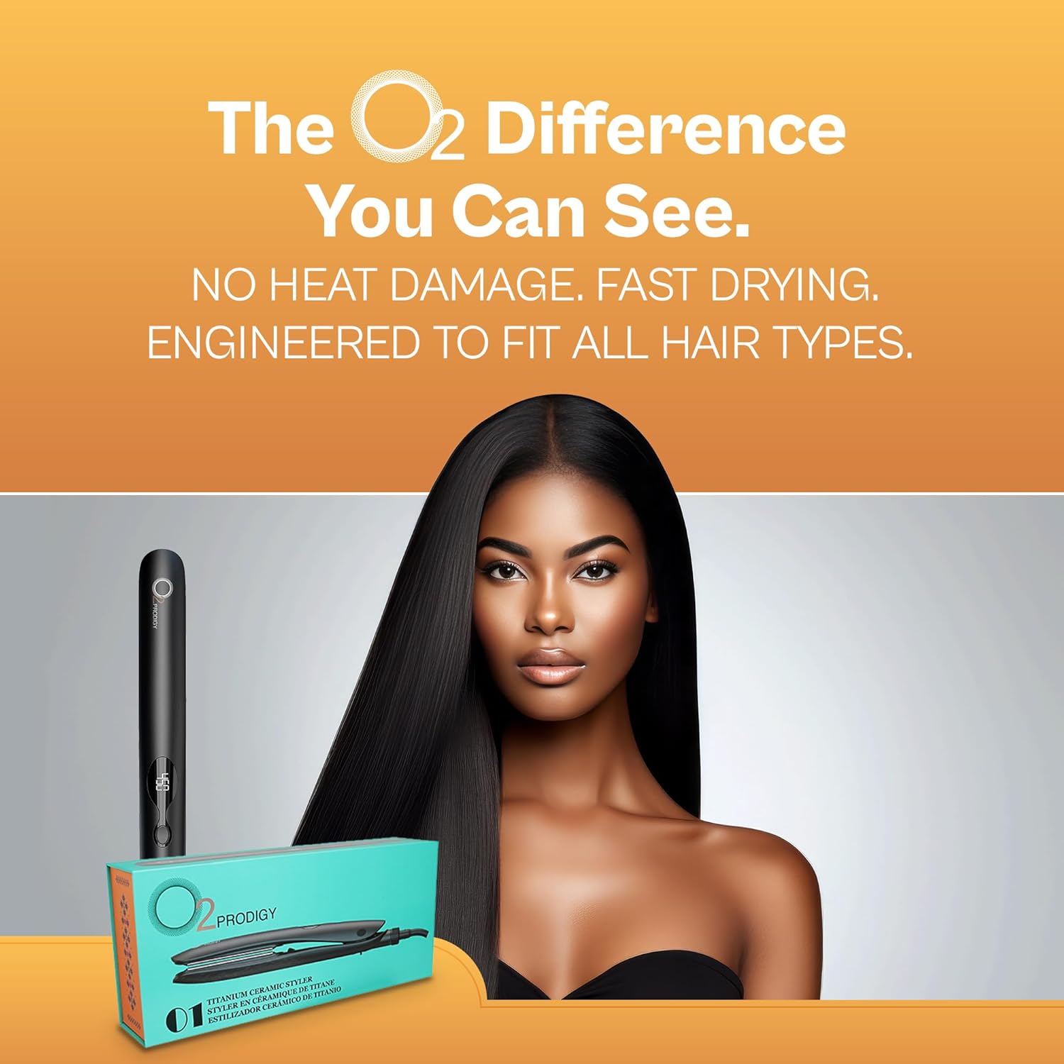Titanium Ceramic Hair Styler – O2PRODIGY Linear Dynamical Design Flat Iron with Rounded Body, 11 Heat Settings, Gun Titanium Plates, Auto Lock & Universal Voltage Hair Straightener, by O2.