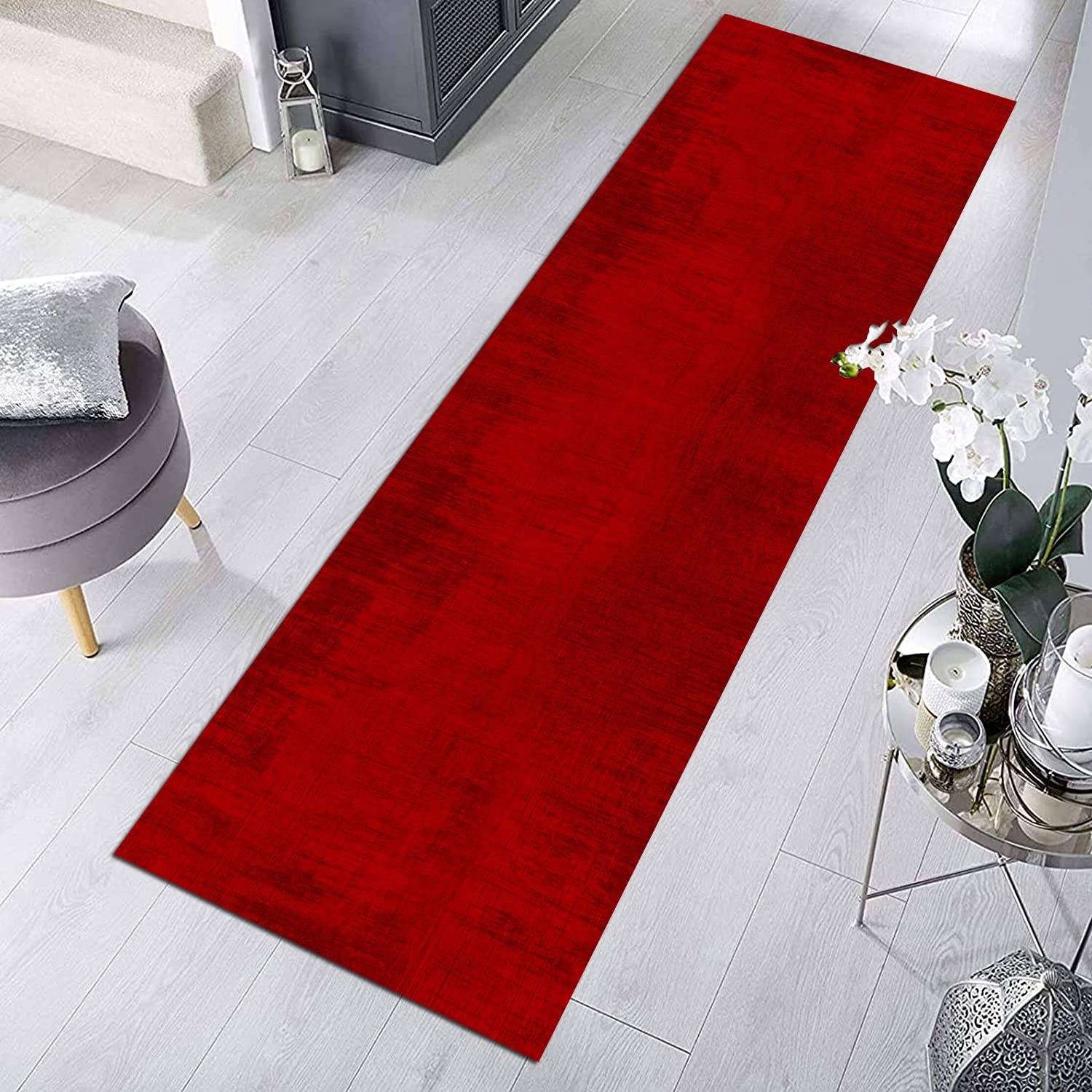 Teppich Läufer Flur Küche rutschfest Waschbar Roter Küchenläufer Lang Abstrakt Korridor -Teppichläufer Küchenteppich Meterware Anpassbar,Rot,110x280cm