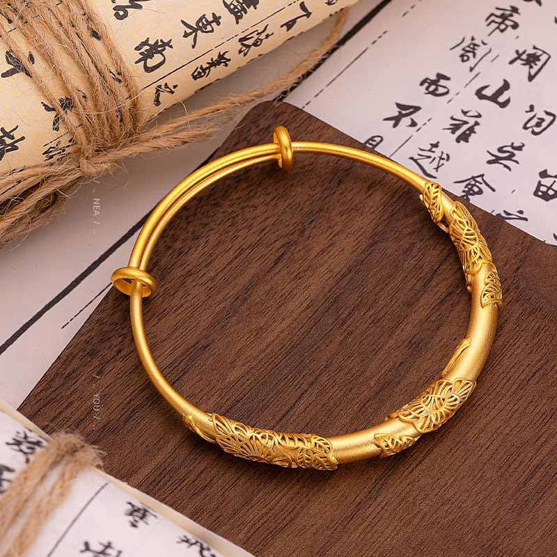 Gold Plated Adjustable Bangle Bracelet for Women, Elegant Carved Floral Bangle Jewelry Gift for Valentines Day, Mothers Day, Birthday, Anniversary, Christmas Gift for Her - Image 2