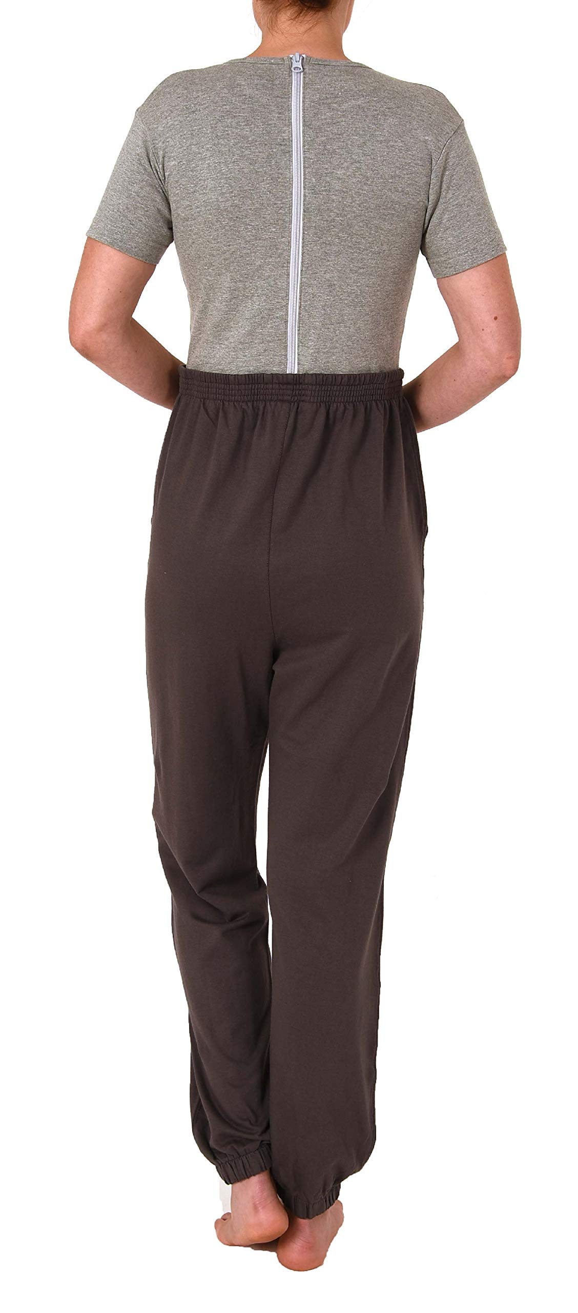 Normann Care Mono de cuidado con cremallera trasera, manga corta con pierna larga, unisex, gris, XL