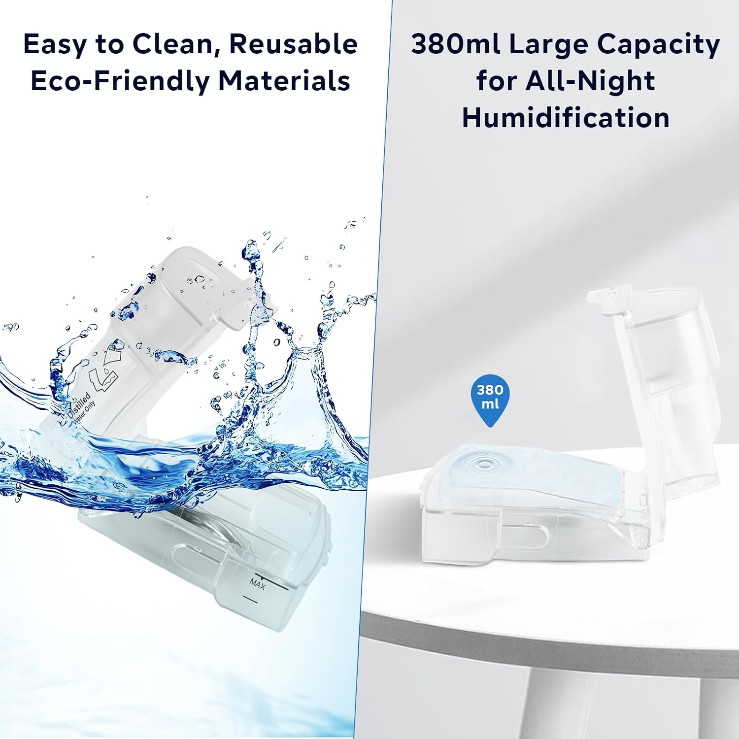 Replacement Water Chamber for AirSense 11 and AirCurve 11 – 380ml Humidifier Tub, Easy to Clean and Install, Durable Square Base Design for Consistent Humidification