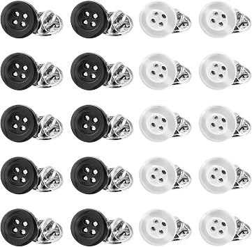 20 Pack 11mm No Sew Buttons, Buttons for Clothes Detachable Reusable Fake Button for Repair DIY Crafts Costume Making Decorative Brooch Pins in Black White