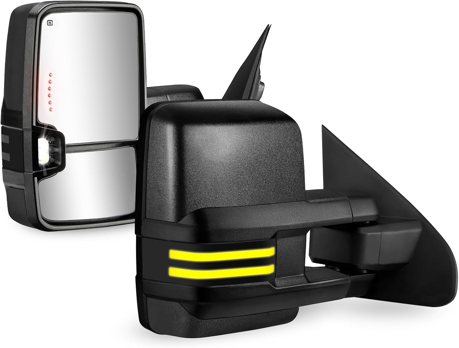 Sanooer Switchback Towing Mirrors Painted Black 2014-2018 Chevy Silverado GMC Sierra 1500 2500HD 3500HD 2019 Chevy GMC 1500 with Dynamic Turn Signal Running Light Backup Heated Pair