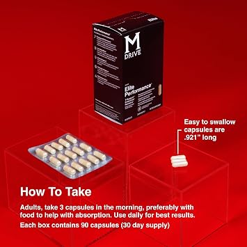 M Drive Elite Testosterone Booster & Performance Support for Men, 90ct