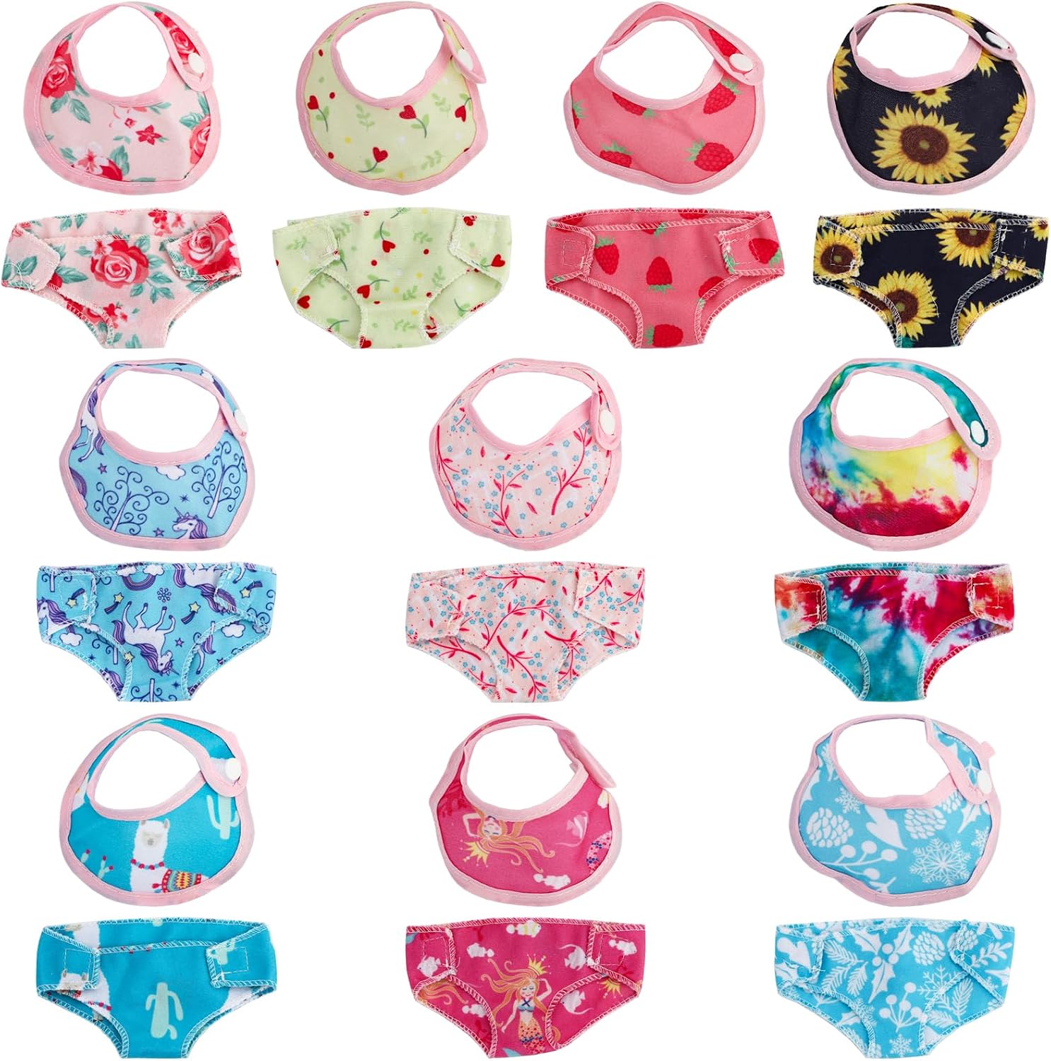 SOTOGO 20 Pieces Doll Diapers Doll Underwear Doll Bibs Fit for 14 to 14.5 Inch Dolls Baby Doll American Wellie Doll