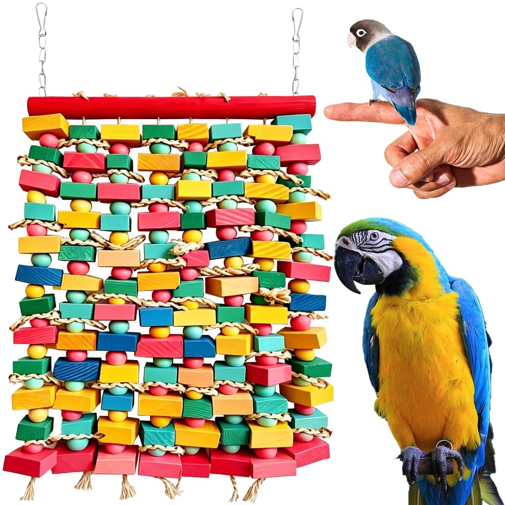 Giocattoli per uccelli extra large per ara, blocchi di legno multicolore giocattolo da masticare per pappagalli gabbia giocattolo morso per ara, cokatoos africano grigio e pappagallo