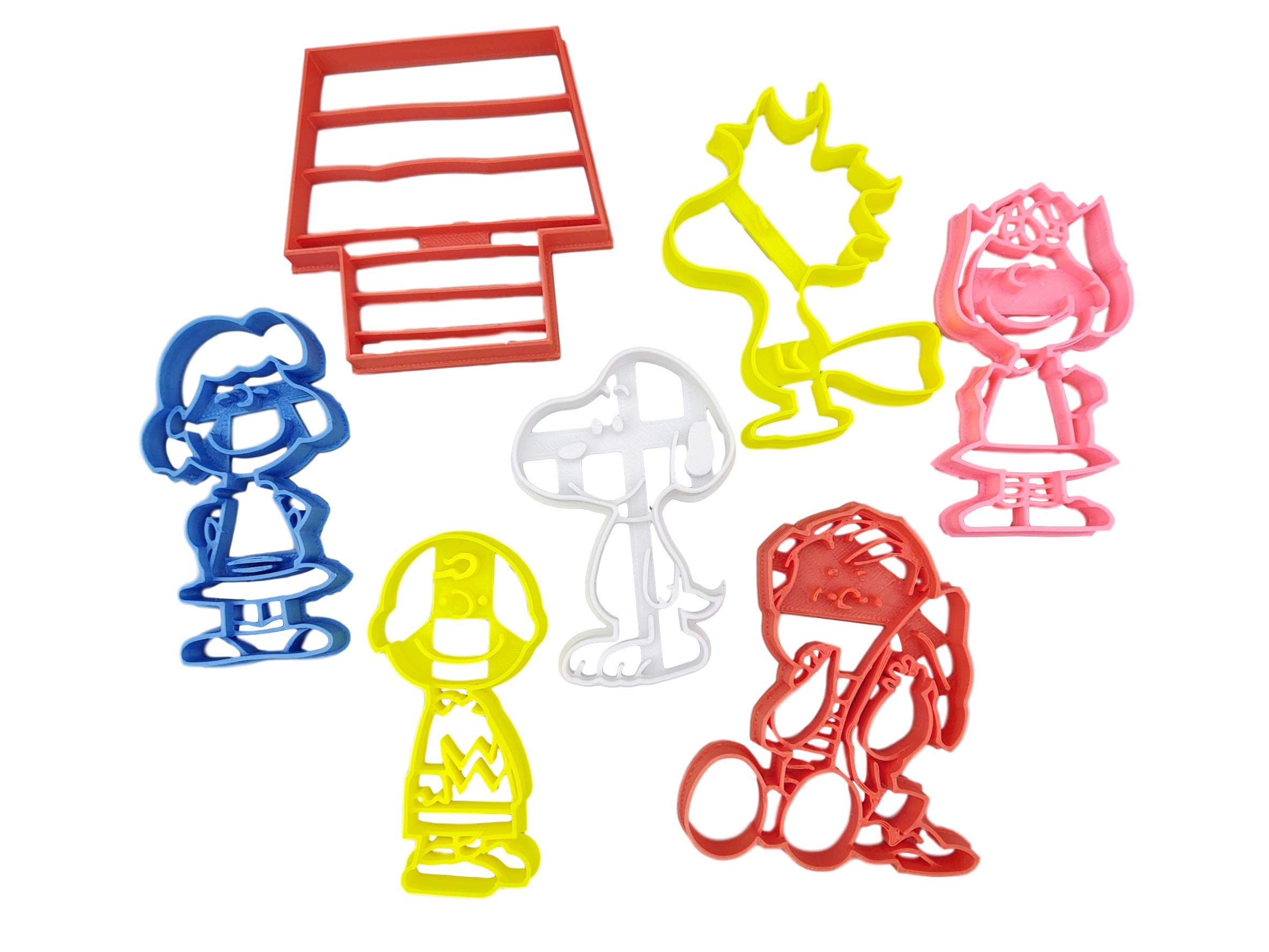 INSPIRED BY PEANUTS GANG COOKIE CUTTERS. Inspired By Peanuts Snoopy, Woodstock, Charlie Brown, Sally, Lucy And Linus With Doghouse Cookie Cutters (7 Pack)