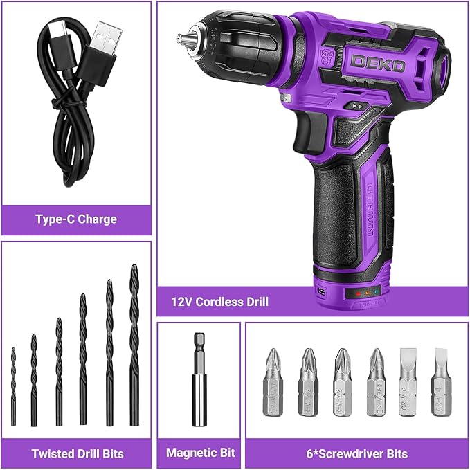 Taladro Inalámbrico DEKOPRO 12V 800RPM con Luz LED y Cargador miniatura 6