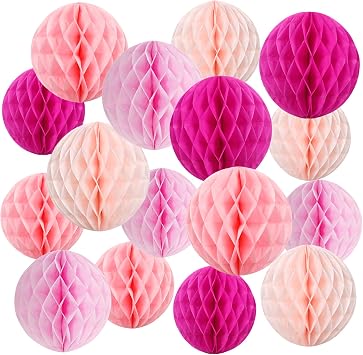 SUNBEAUTY 16Pcs Pink Birthday Party Decoration for Girls Women Hot Pink Hanging Honeycomb Decorations Pink Paper Decoration for Birthday Mothers Day Baby Shower Wedding