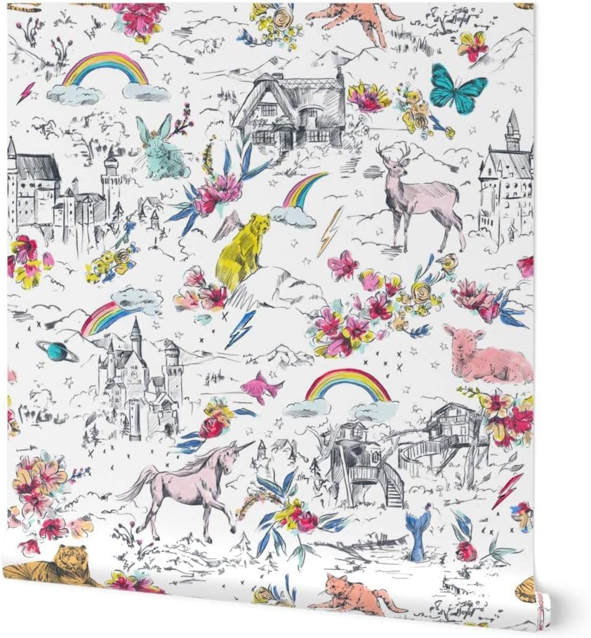 Peel & Stick Wallpaper 3ft x 2ft - Little Unicorn Rainbow Castle Mermaid Rabbit Butterfly Bear Custom Removable Wallpaper by Spoonflower