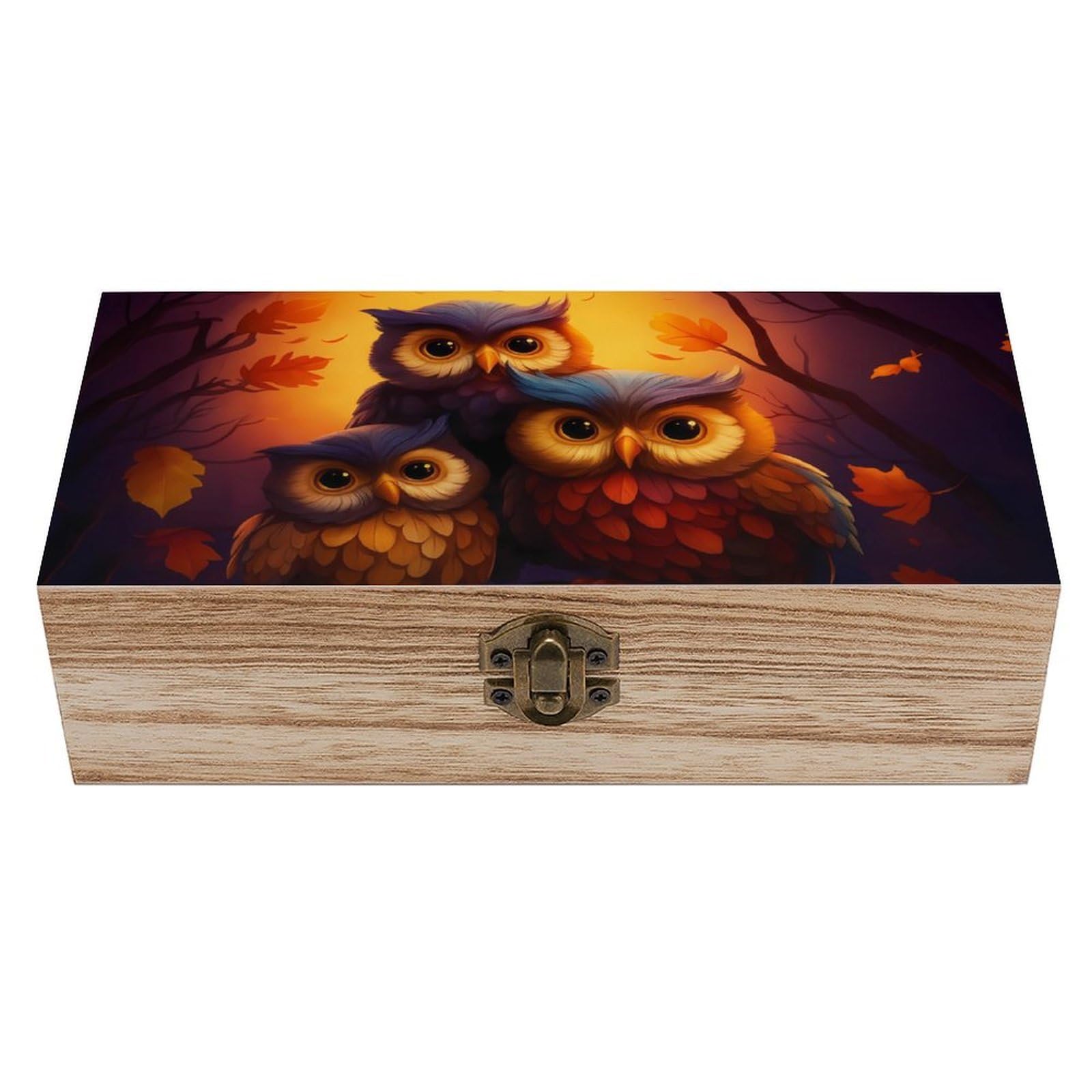 Oudrspo Cute Autmun Owls Retro Wooden Storage Box Keepsake Jewelry Decorative Art Storages Box Gift Boxs