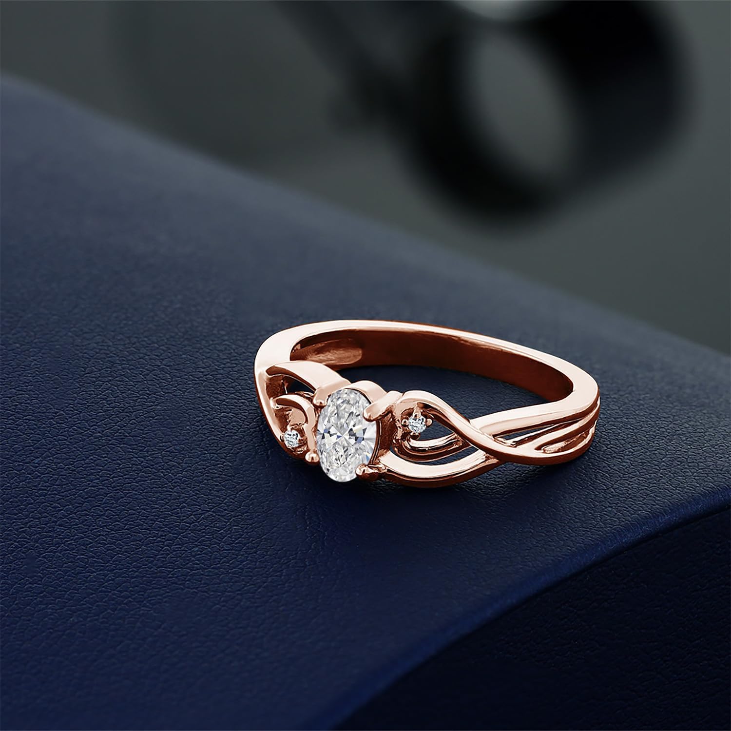 Gem Stone King 18K Rose Gold Plated Silver Lab Grown Diamond Engagement Ring For Women | 0.41 Cttw | Oval 6X4MM | Gemstone April Birthstone | Size 9 - Image 3