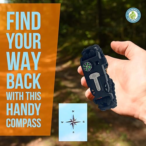 Miniatura 7 de 133 SUPPLY Pulseras de supervivencia, pulseras ajustables de paracaídas 550, equipo de senderismo con brújula, arrancador de fuego, silbato de